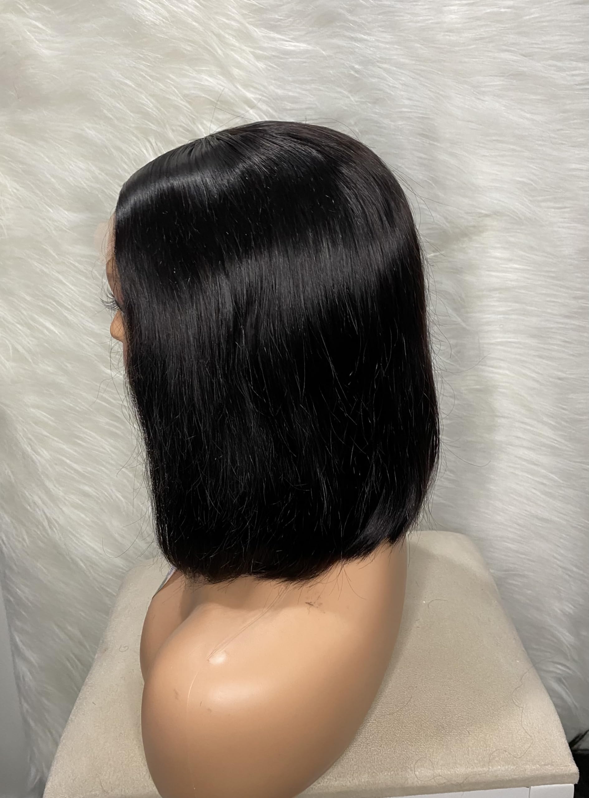 Double Drawn 100% virgin Human hair Bob Wig, 4x4 lace closure front, Fringe, short straight Bob virgin human hair wig - Image 4