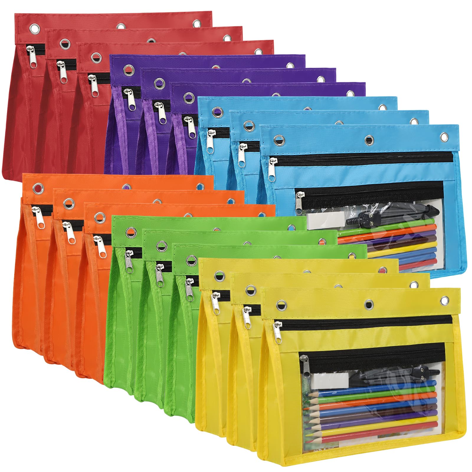 Yoeejob Estuche expandible de 1 pulgada para carpeta de 3 anillas, paquete de 18 estuches de gran capacidad con cremallera, estuche transparente de tres anillos adecuado para la escuela y la oficina