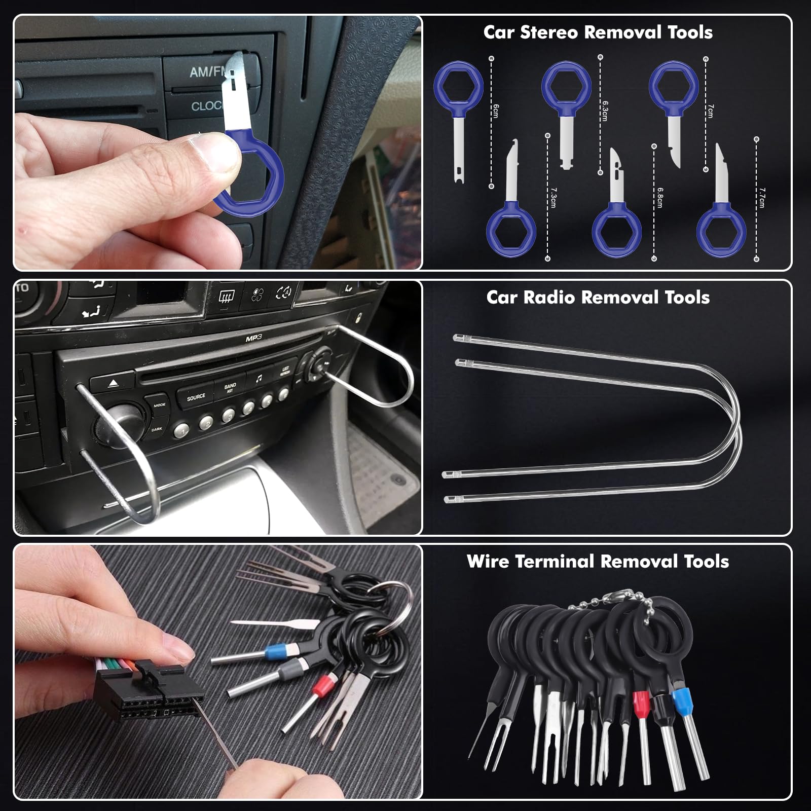 KAOLALI 330 Pezzi Kit Smontaggio Pannelli Auto, Kit Leve Plastica Smontaggio, Nylon Strumento di Rimozione Auto, Kit di Smontaggio per Riparazioni Auto per Auto Porta, Pannello, Radio, Blu