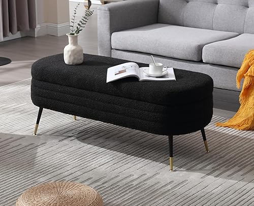 EALSON Banco de almacenamiento moderno para dormitorio, extremo de cama, banco otomano de lana de cordero con patas de metal, banco tapizado para