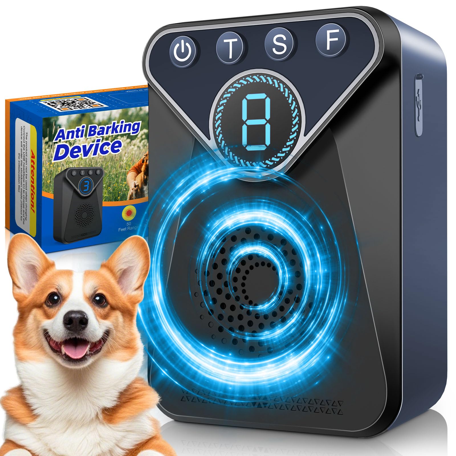 Anti Barking Device, Auto Ultrasonic Barking Control Devices, 9 Modes Rechargeable Stop Dog Bark Box Barking Deterrent Devices for Indoor&Outdoor, Safe & Humane Dog Silencer Stop Neighbor Dog Barking