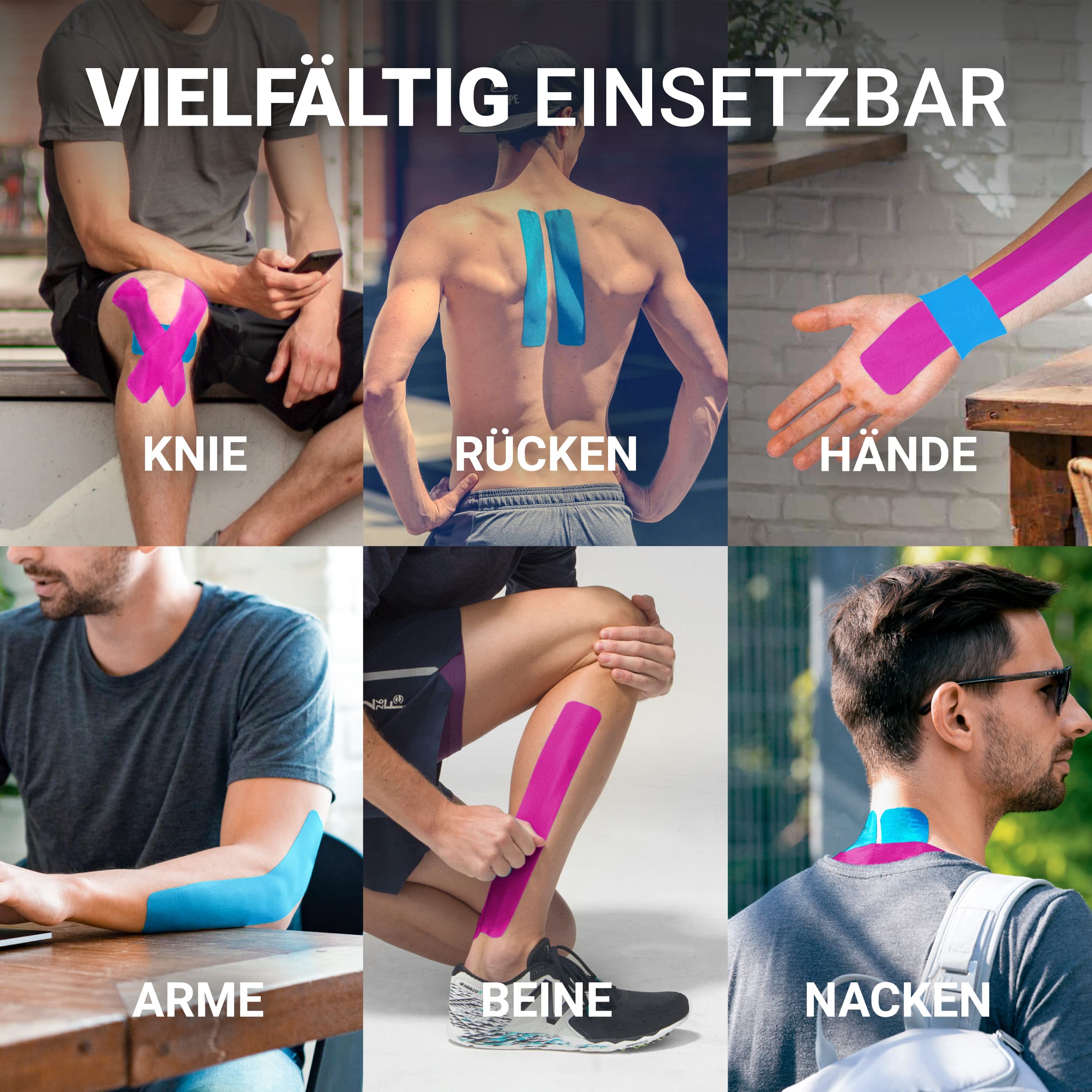 TRUETAPE® - Bandes de Kinésiologie en diverses coleurs | Rouleau de 5m x 5cm | Kinesio Tape imperméable et élastique pour le sport | Kinesiology Tape | Bleu & Rosa (Lot de 2)