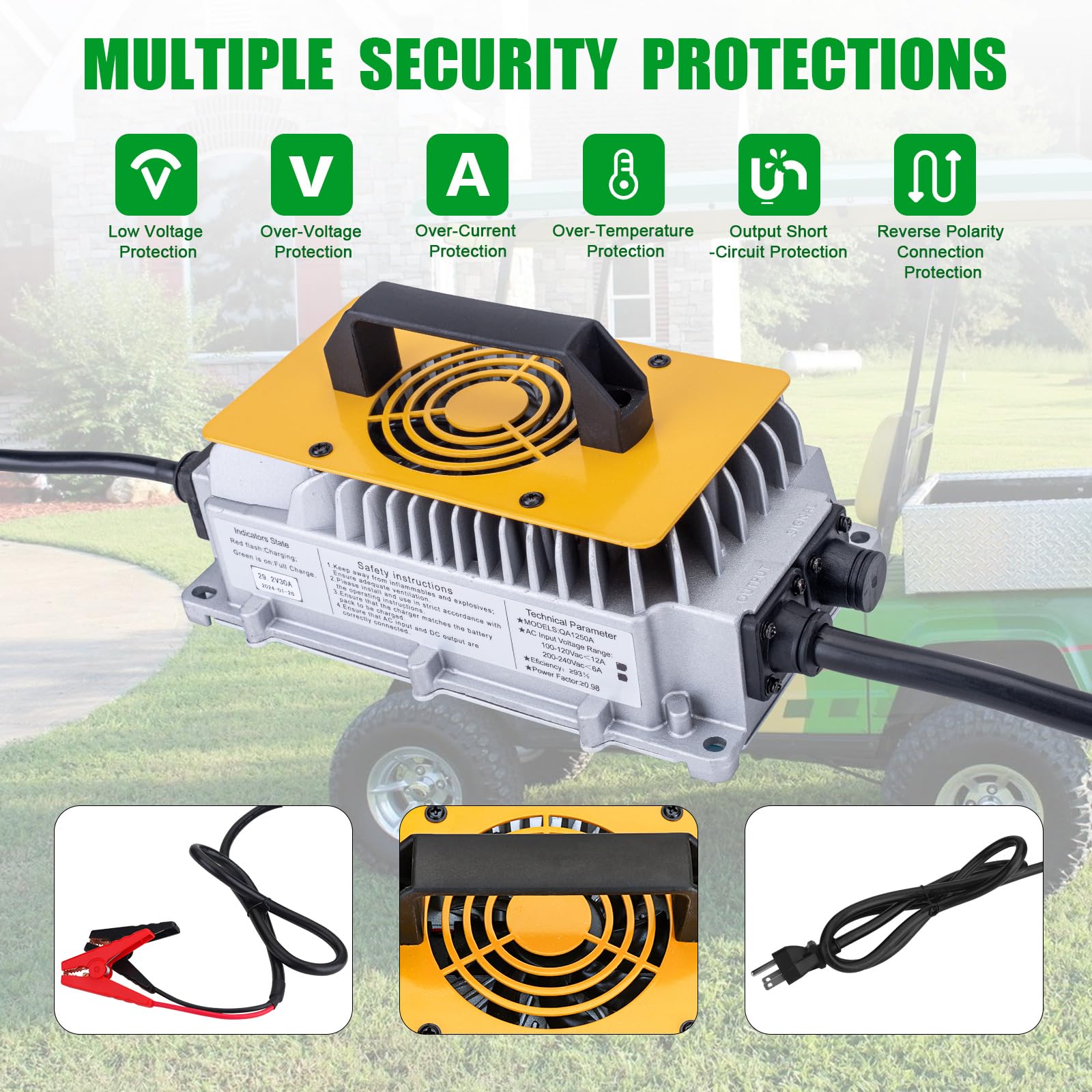 29.2V 30A LiFePO4 Battery Charger Smart 24V Lithium Iron Phosphate Battery, Support 0V Restart Charging Function, with Multiple Safety Protections for 24V Lithium Iron Phosphate Battery