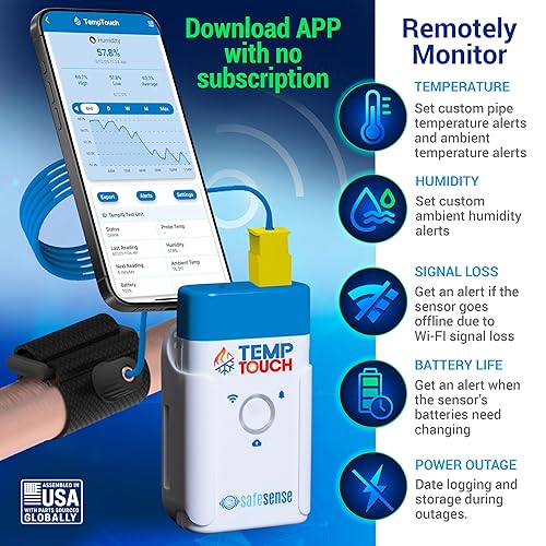 Miniatura 8 de TempTouch - Sensor de temperatura y humedad de tubería WiFi, termómetro inteligente para fontanería, HVAC, monitoreo del ambiente, sensor de