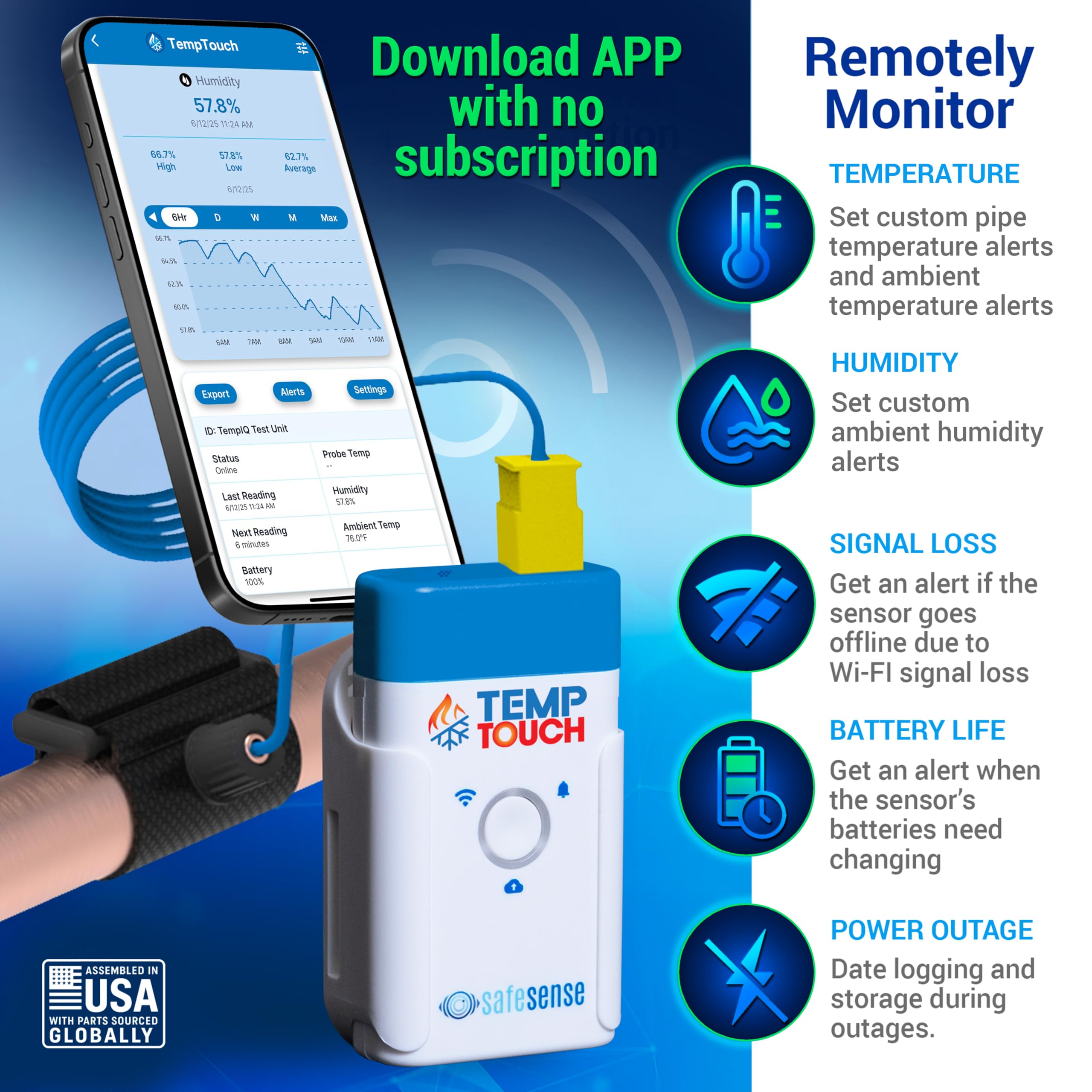TempTouch WiFi Clamp Temperature and Humidity Sensor, Smart Thermometer for Plumbing and HVAC, App-Controlled Wireless with Velcro Strap — Amazon image 8