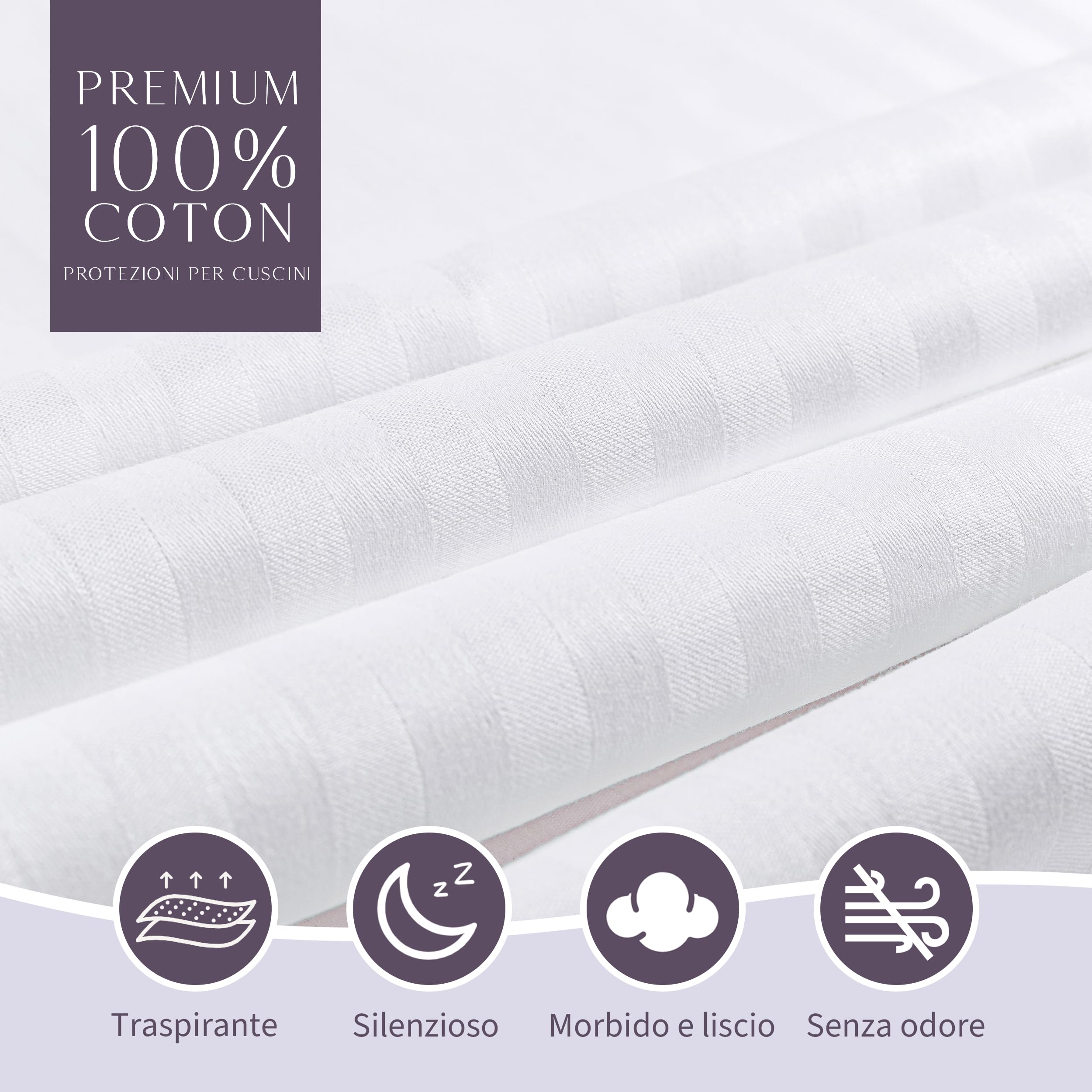 Faunna Protezione del Cuscino 50x70 cm (Set di 2) con Cerniera, 100% Cotone a Fibra Lunga, Silenzioso e Traspirante