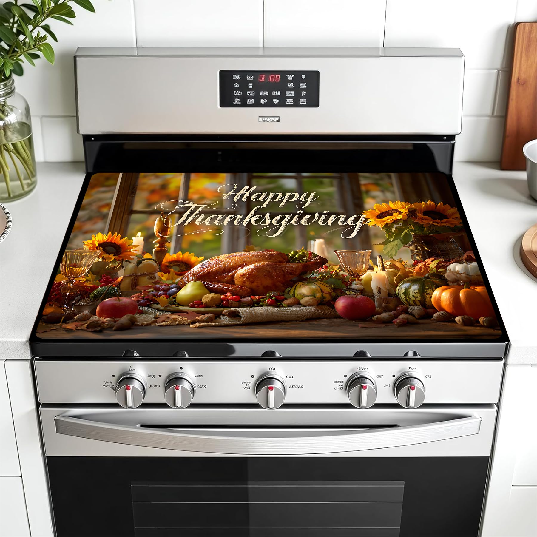 Multi-Design Stove Cover for Glass/Electric Stoves - 3-in-1 Heat-Resistant Protector Mat, Non-Slip Drying Rack 28"x20"