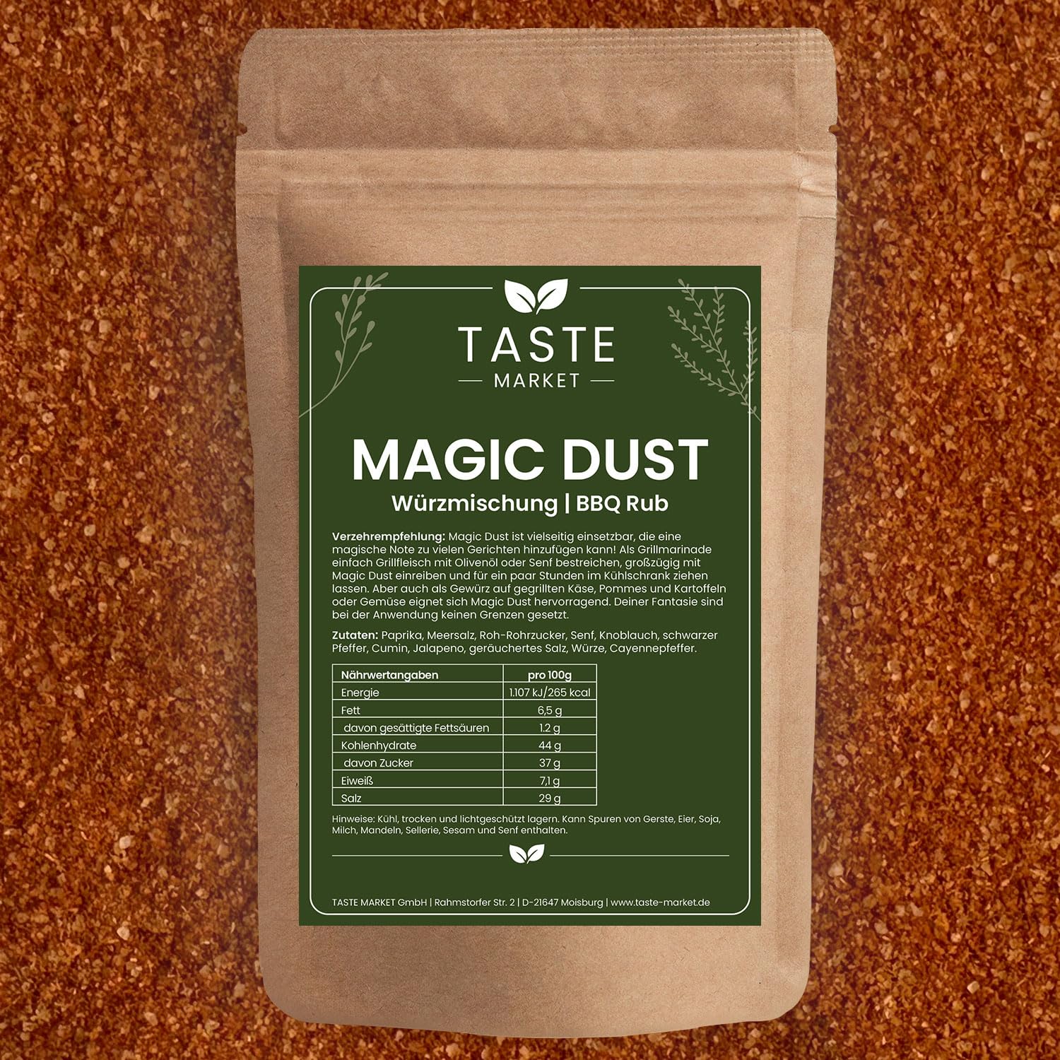 5 kg Magic Dust Würzmischung – BBQ Rub Gewürz – Grillgewürz – Marinade für Fleisch – Barbecue Gewürz