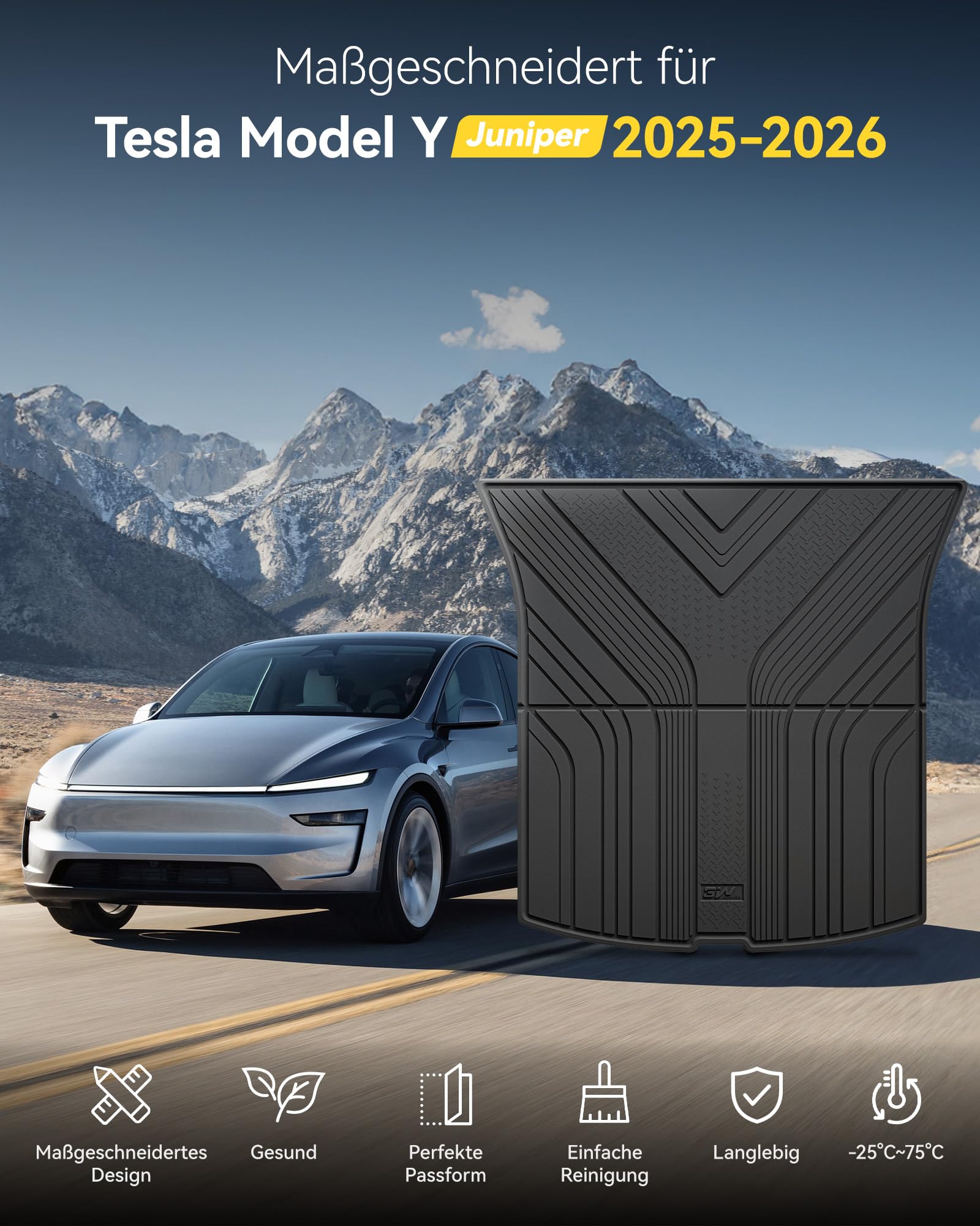 3W Tesla Model Y 2025-2026 Juniper Premium/Performance und New Standard Kofferraumwanne, Thorex™ Allwetter Hundefreundlich Kofferraum Matte Geruchsneutral Auto Zubehör, Wasserdicht Antirutschmatten