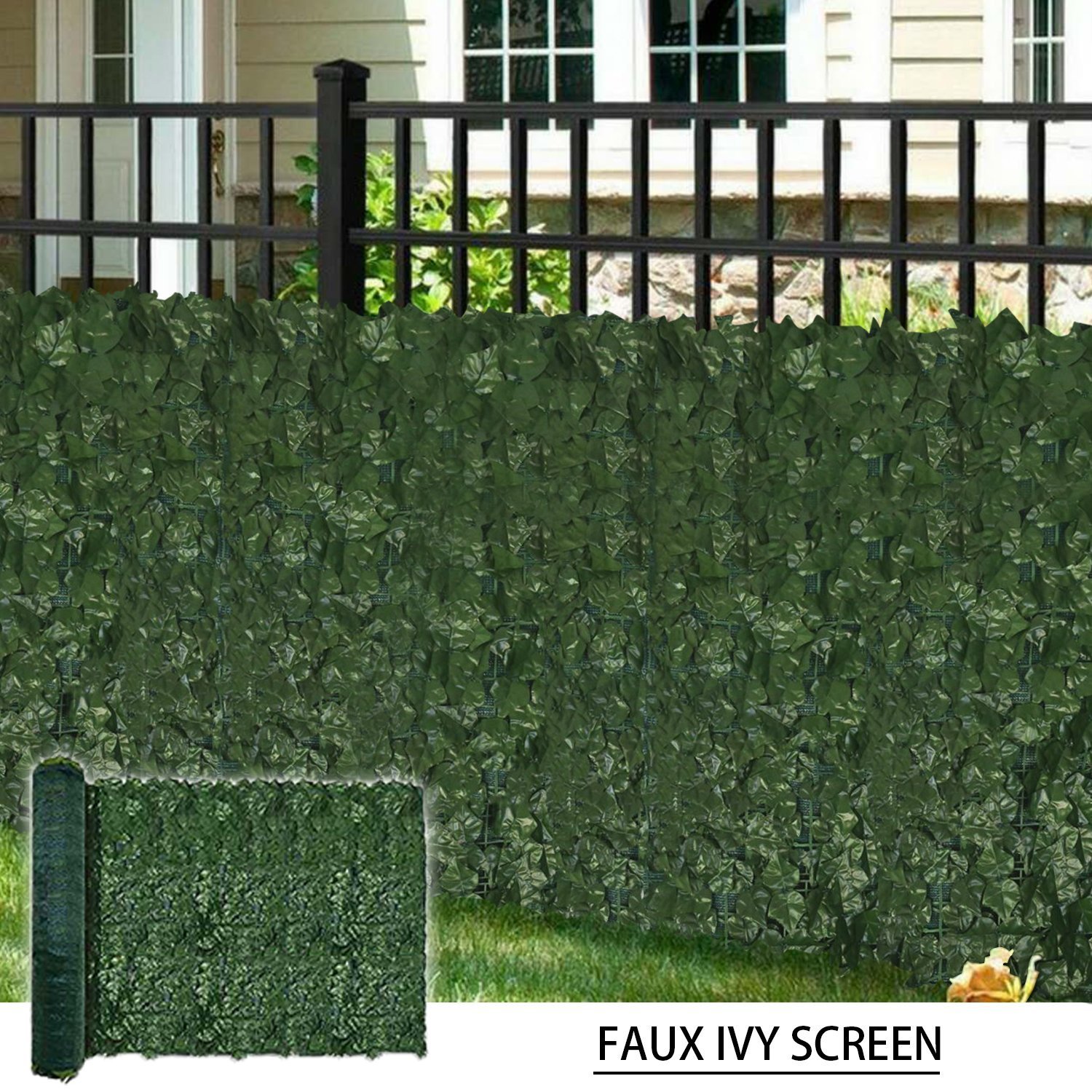 Coarbor 1 Pack 4'X8' Artificial Faux Ivy Leaf Privacy Fence Screen with Mesh Backing Artificial Leaves Hedge Decoration Panels for Backyard Deck Patio Garden