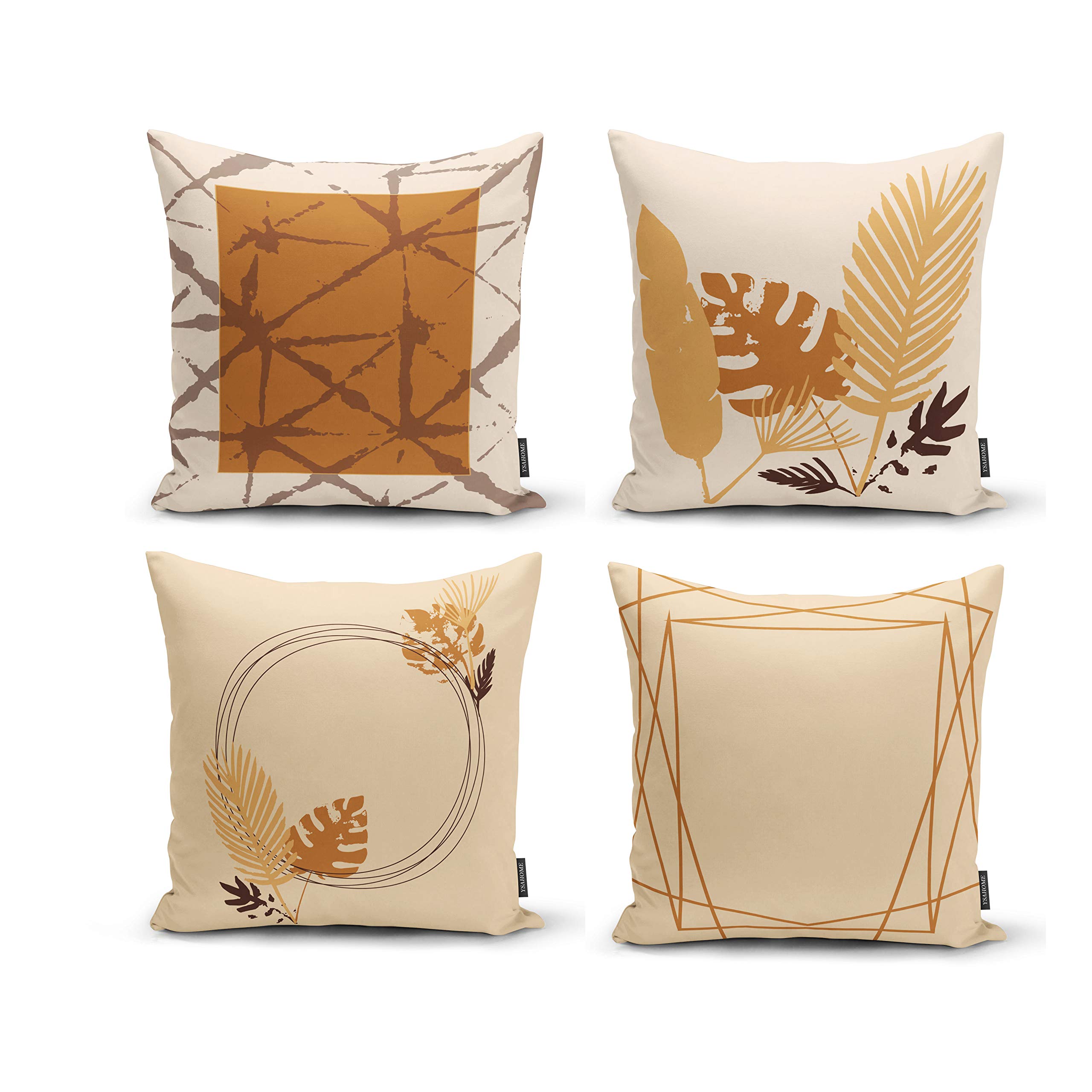 Ysahome Tropical Leaves Digital Print Pillow Cover - Geometric Patterns Cushion Cover - Exotic Palm Leaf Throw Pillow Case - Asian Style Theme Decorative Accent Pillow, 18x18 Inches (Set of 4)