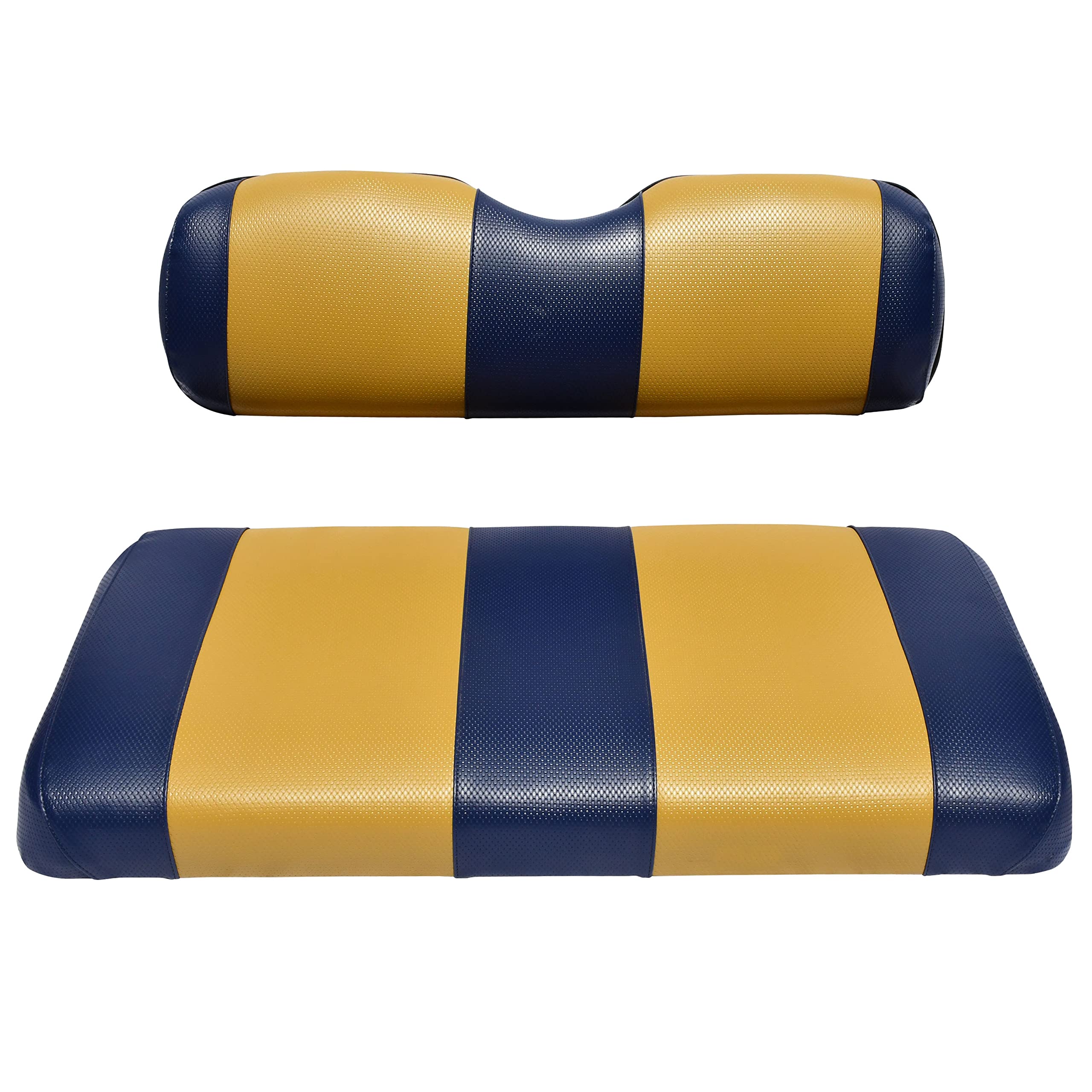 EZGO TXT Replacement Golf Cart Seat Cover Staple On Installation - 2 Piece - Premium Marine Vinyl - 5 Panel Stitching - Two-Tone (Blue & Gold) โ image 1