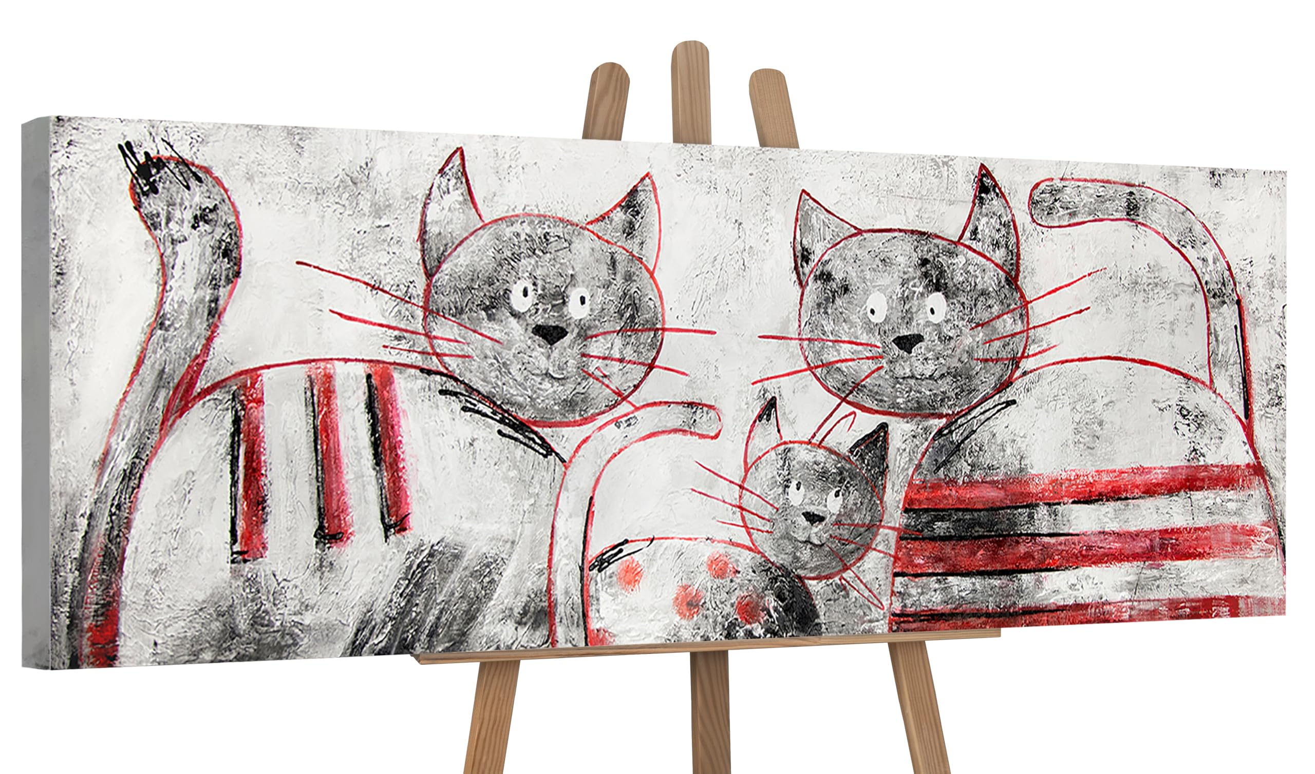 Abstrakt Acryl Gemälde auf Leinwand lustige Katzen handgemalt Wandbilder 150x50 cm