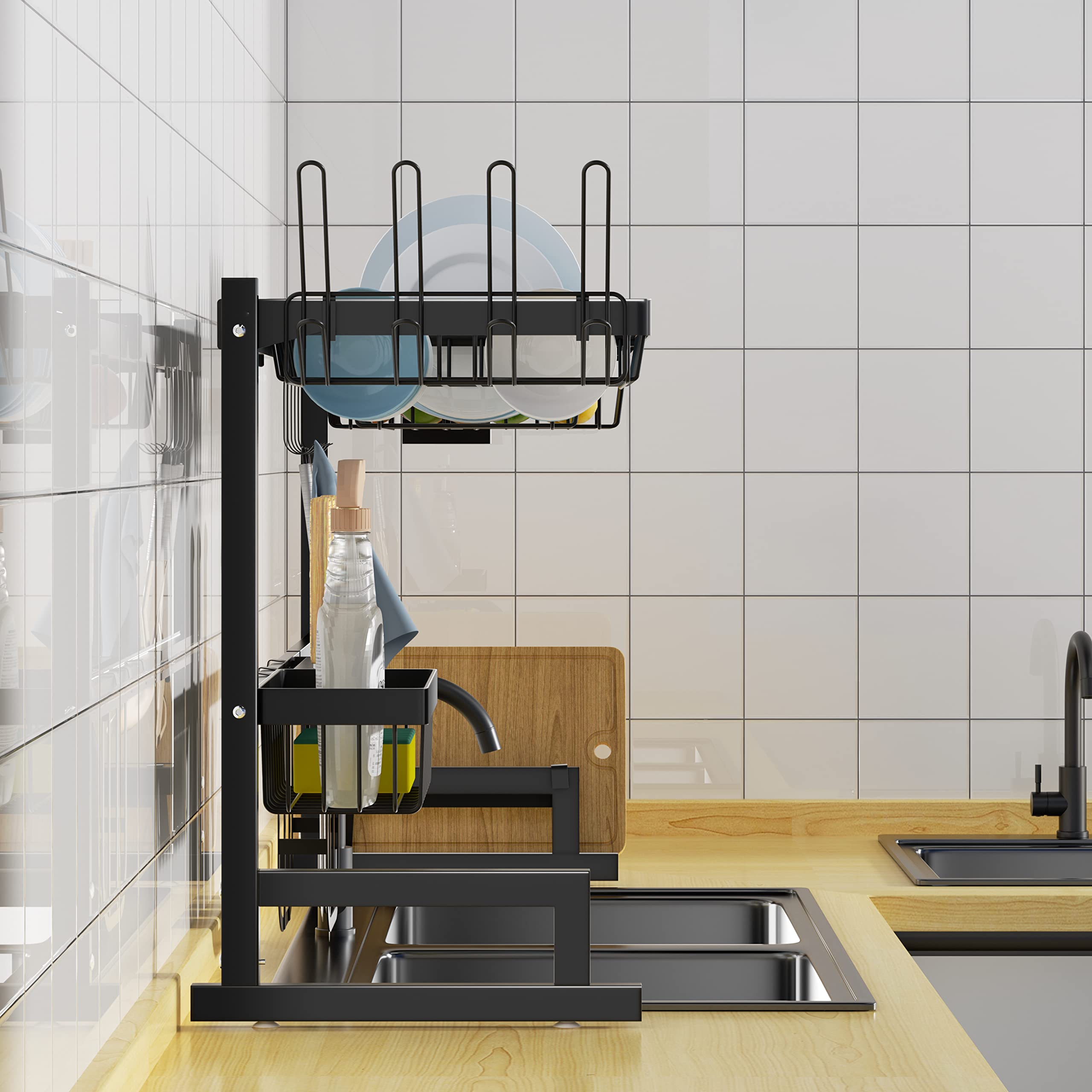 Luchs - Escurreplatos de acero inoxidable, soporte para platos, bandeja para cubiertos, escurreplatos para el fregadero de la cocina, estante para platos, organizador multifuncional para la cocina 65
