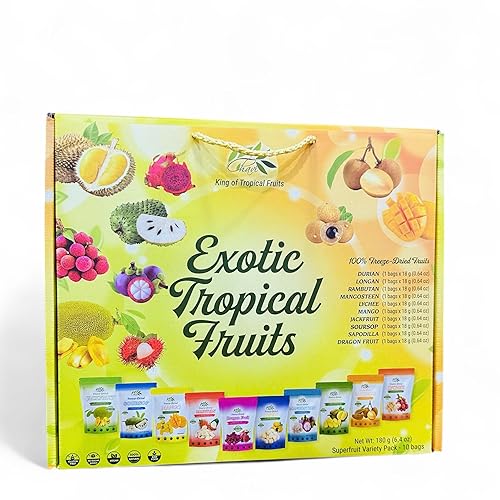 CHAVI Frutas tropicales exóticas liofilizadas Paquete de 10 Caja de regalo Sin azúcares añadidos ni conservantes Sin OMG, vegano, sin gluten