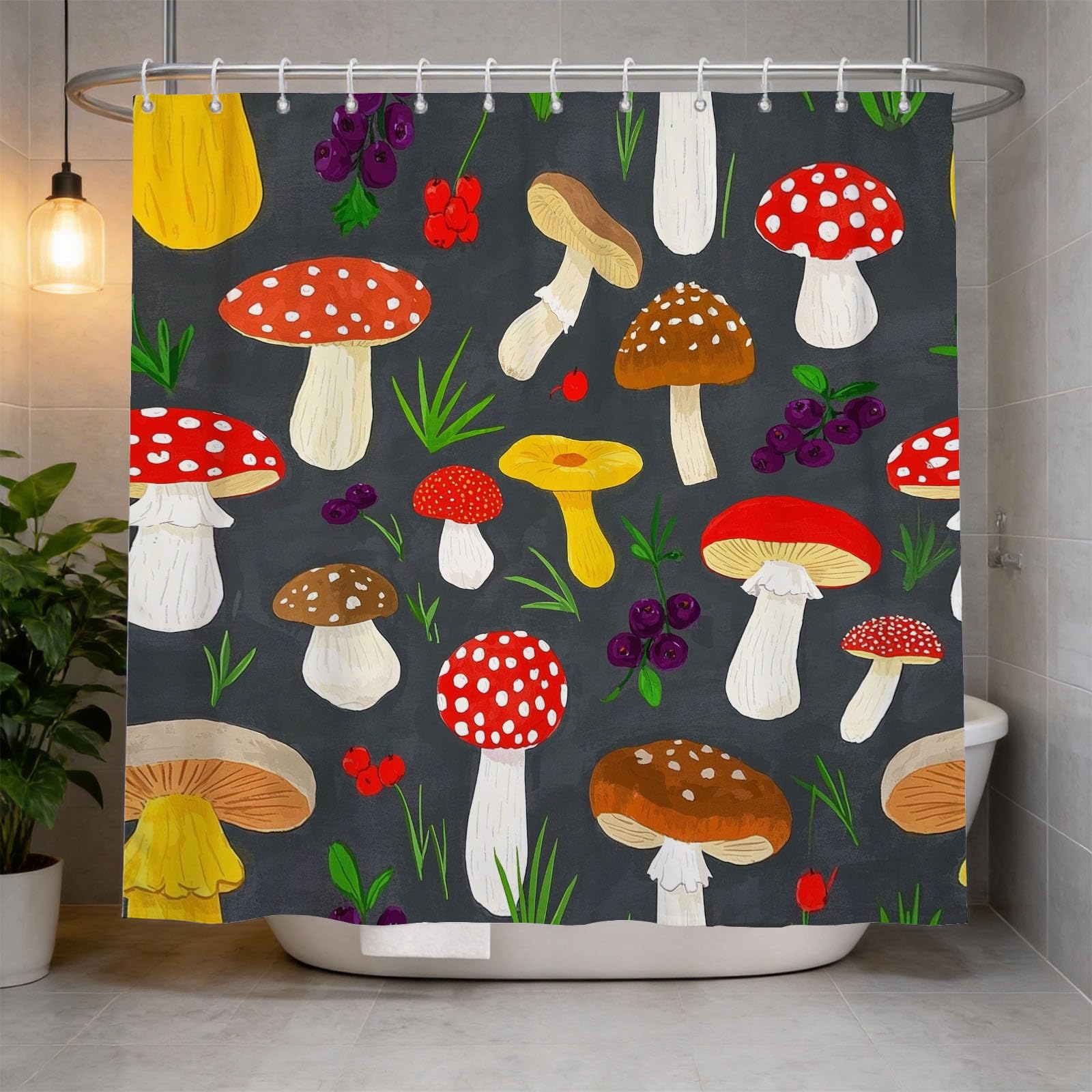 Hongduo 3D Mushroom Shower Curtain for Stalls Bathtubs Cartoon Bathroom Decor Shower Curtain Set Polyester Fabric Waterproof 180x200cm/71X79 Inch with Hooks
