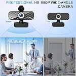 Complet HD 1080P Webcam avec micro-phone intégré et trépied rotatif, carte en fibre de carbone et couverture de confidentialité, correction automatique de la lumière, réglable FOV, Plug & Play pour Zoom/Skype/Facetime/YouTube, Ordinateur portable/PC