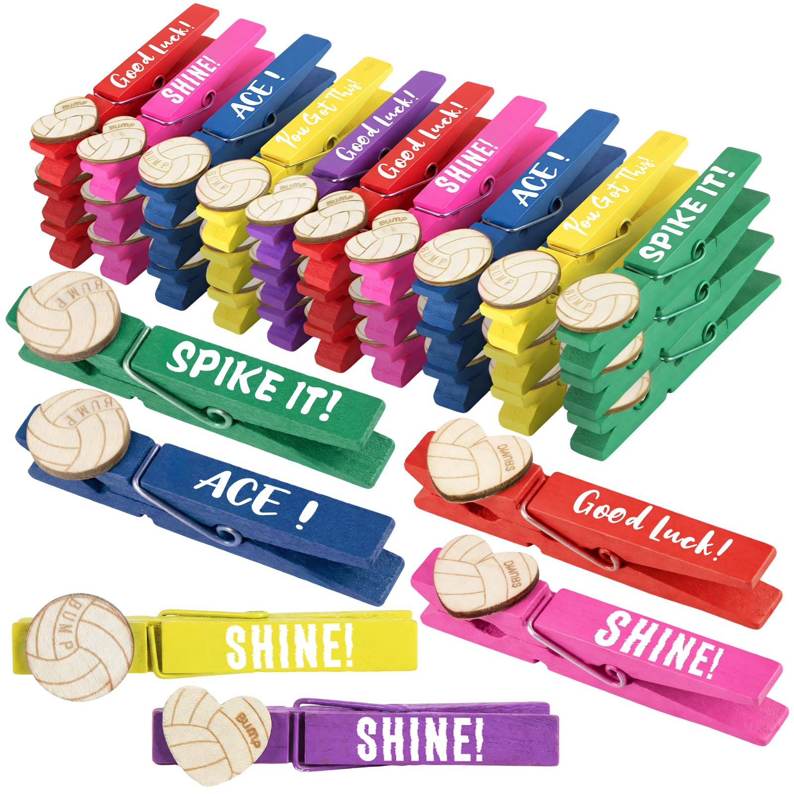 Kigeli 30 Pcs Spirit Clips Cheer Pins Cheerleader Gifts Clothes Pins for Team Cheer Gifts Stuff Party Favors Supplies Accessories Bulk for Backpacks Competition Glitter (Multicolor,Volleyball)