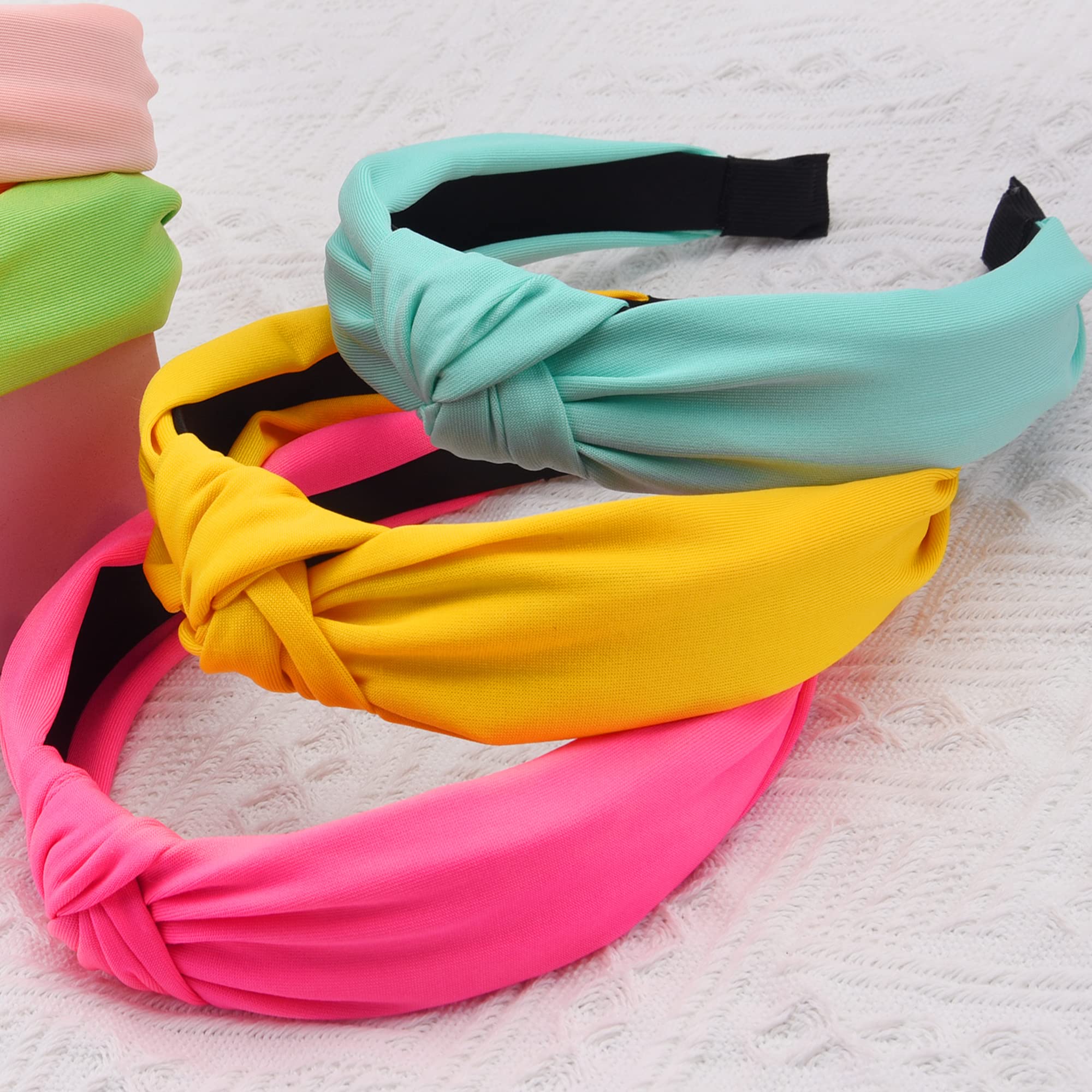 SIQUK 15 diademas de nudo superior para mujer en 15 colores, diadema de nudo cruzado, diademas anchas de tela