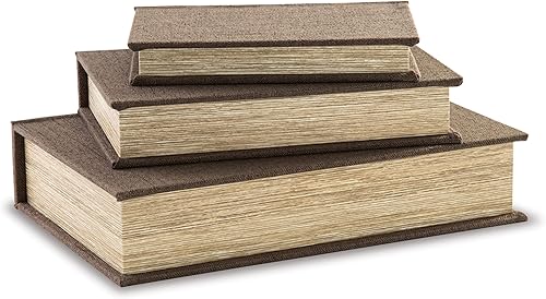 Signature Design by Ashley Jolina Vintage - Juego de cajas de almacenamiento de recuerdos de imitación de 3 piezas, color marrón