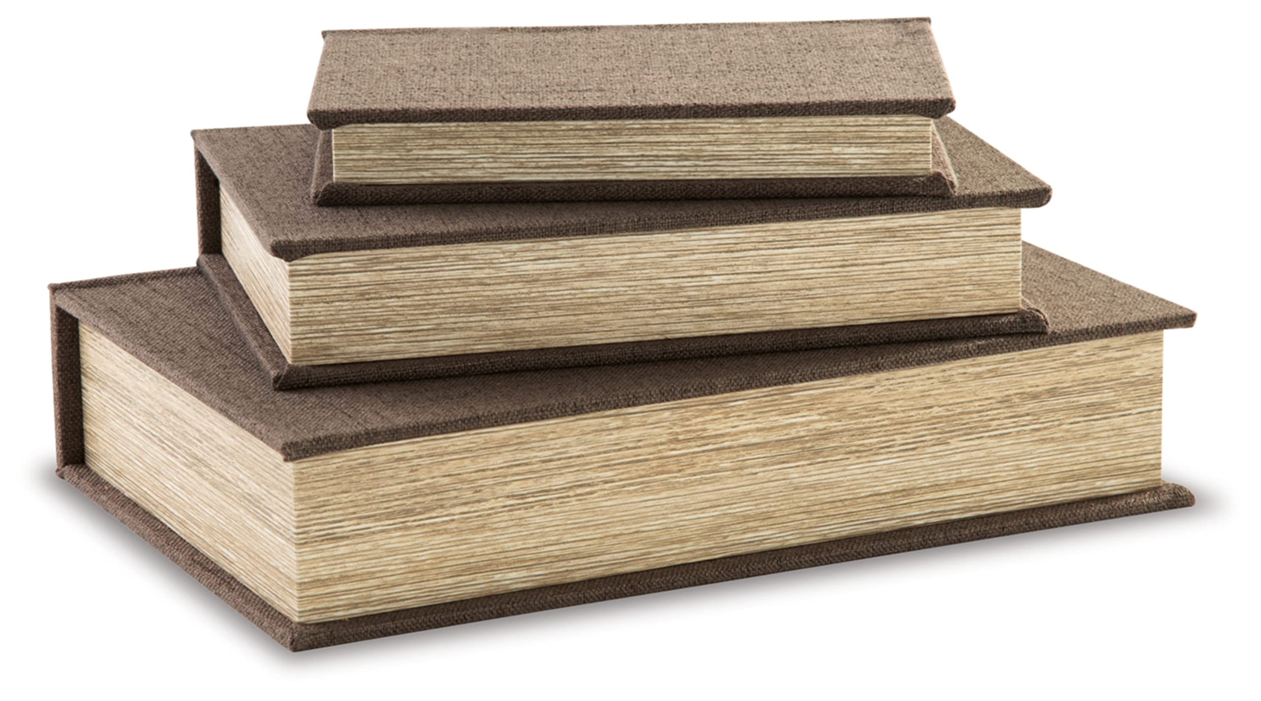 Signature Design by Ashley Jolina Vintage 3 Piece Faux Book Keepsake Storage Box Set, Brown