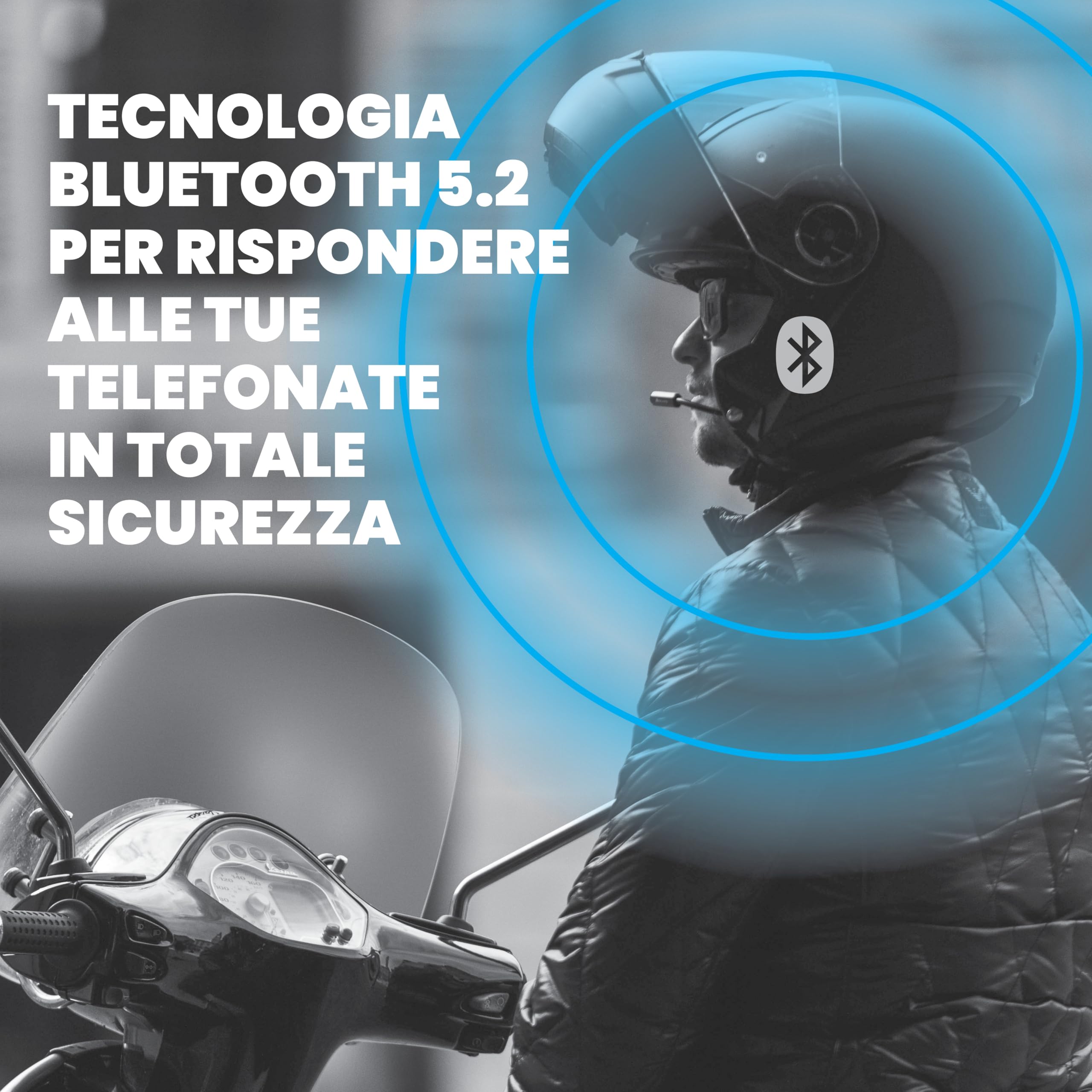 Midland Auricolare Bluetooth 5.2 Singolo Lokui K10 per Motociclisti Urbani con Filtro Anti-Rumore, Ricarica Rapida