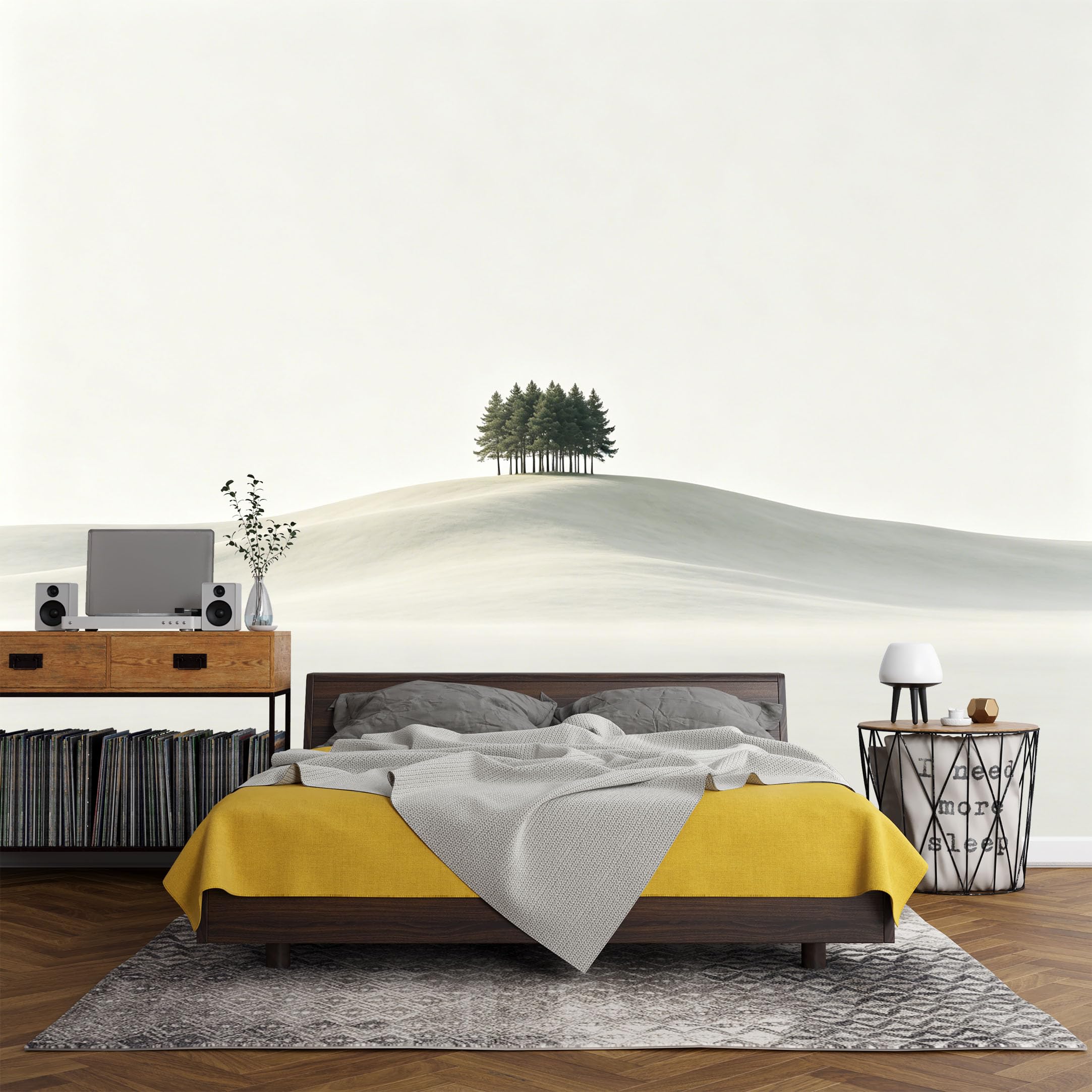 Custom Size Wall Mural Minimalist Snowy Hill Forest Landscape Pine Tree Nature View Modern Home Decor SelfAdhesive Art Prints wall Fabric（No PVC） Removable Wallpaper Living Room Decor