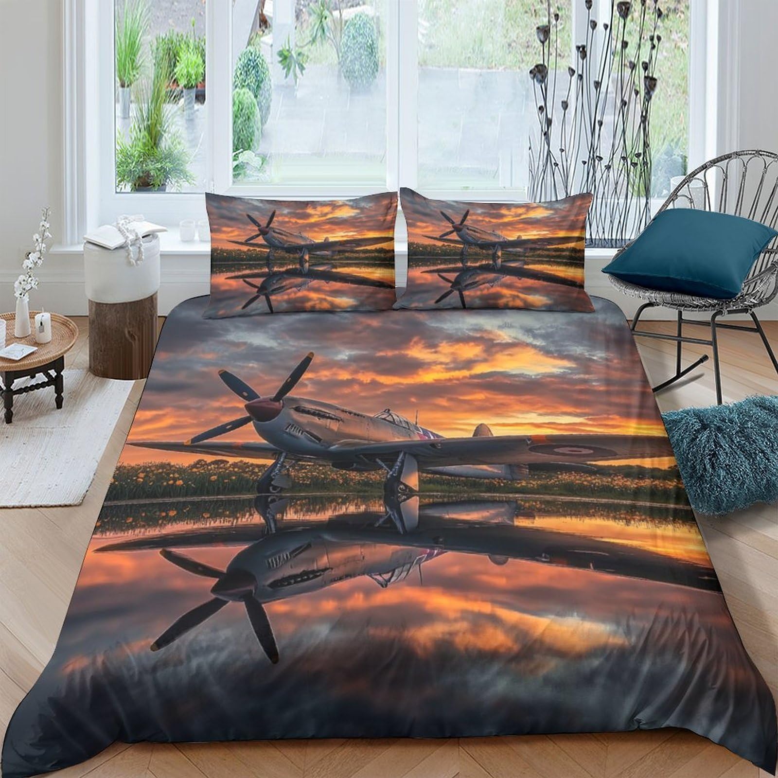 Ctjqhvkz Style-4 3D Printed Sunset Lake Fitted Sheet Microfiber Soft Orange Reflection Mattress Cover For Bedroom Guest Room Decor Single（135X200cm）
