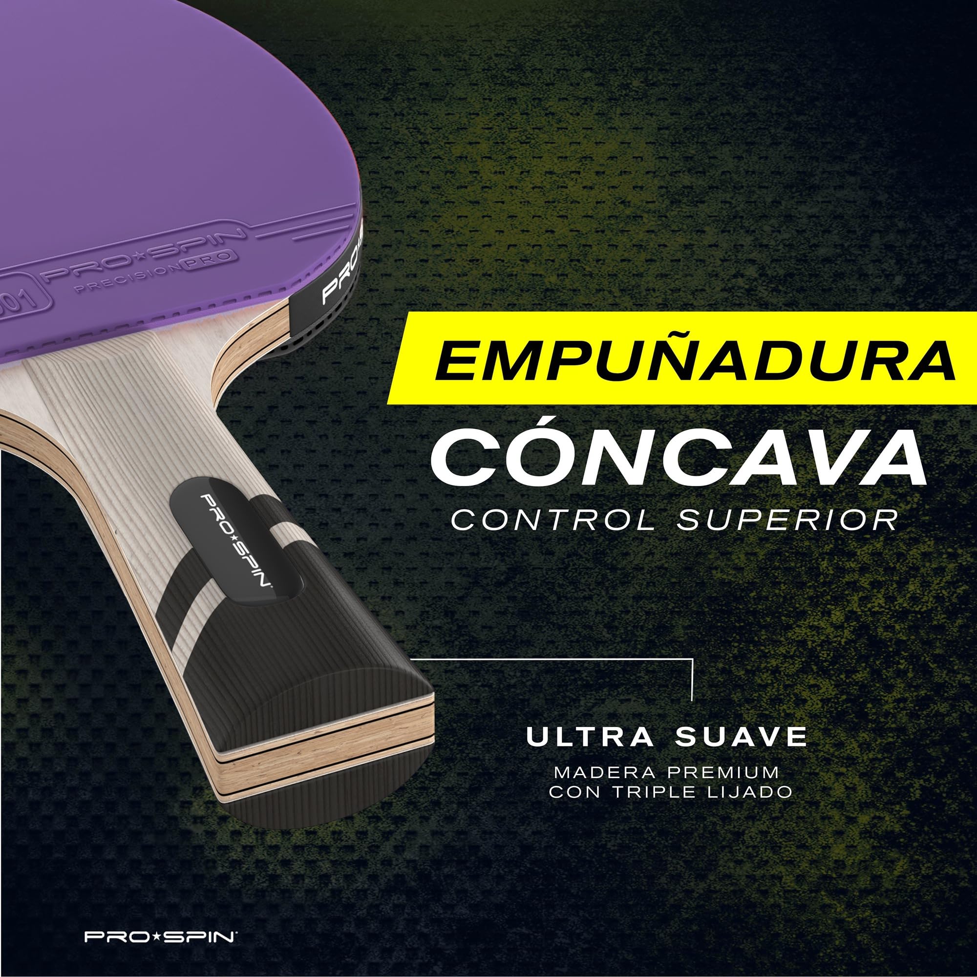 PRO-SPIN Palas de Ping Pong Homologada ITTF Fibra de Carbono Madera 7-Ply Goma Ofensiva Esponja 2 mm