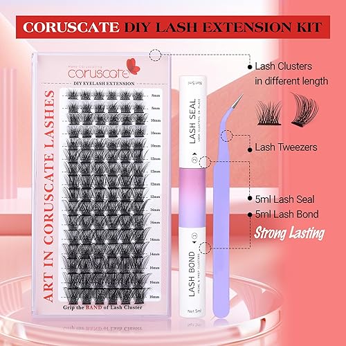 Miniatura 3 de CORUSCATE Kit de extensión de pestañas para bricolaje, racimos de pestañas individuales, rizo D, kit de extensión de pestañas con volumen, 96