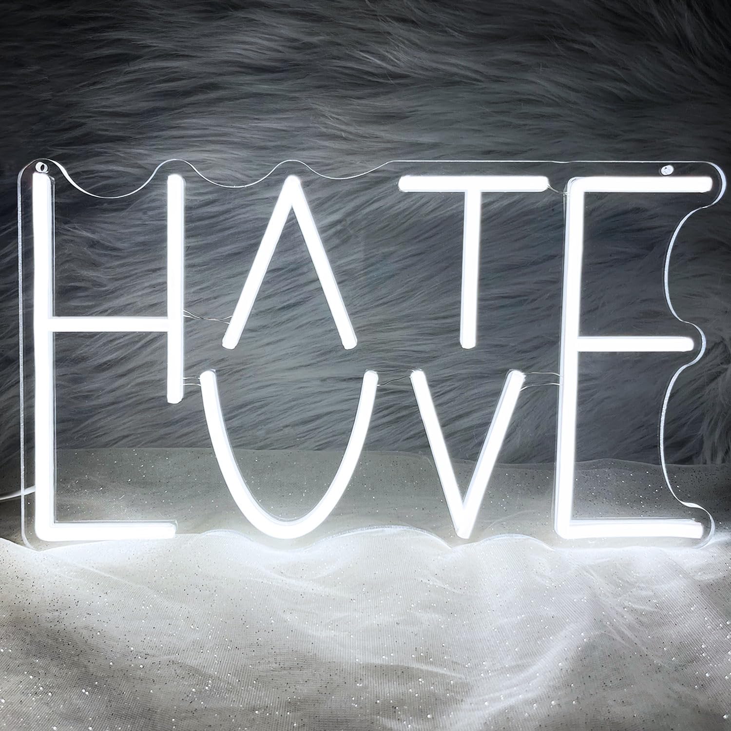 Photo 1 of HATE LOVE Neon Sign, Neon Signs for Wall Decor, Led Neon Light Sign, Room Decor for Boys, Neon Signs for Man Cave, Dimmable Neon Sign for Bedroom (HATE LOVE-White)