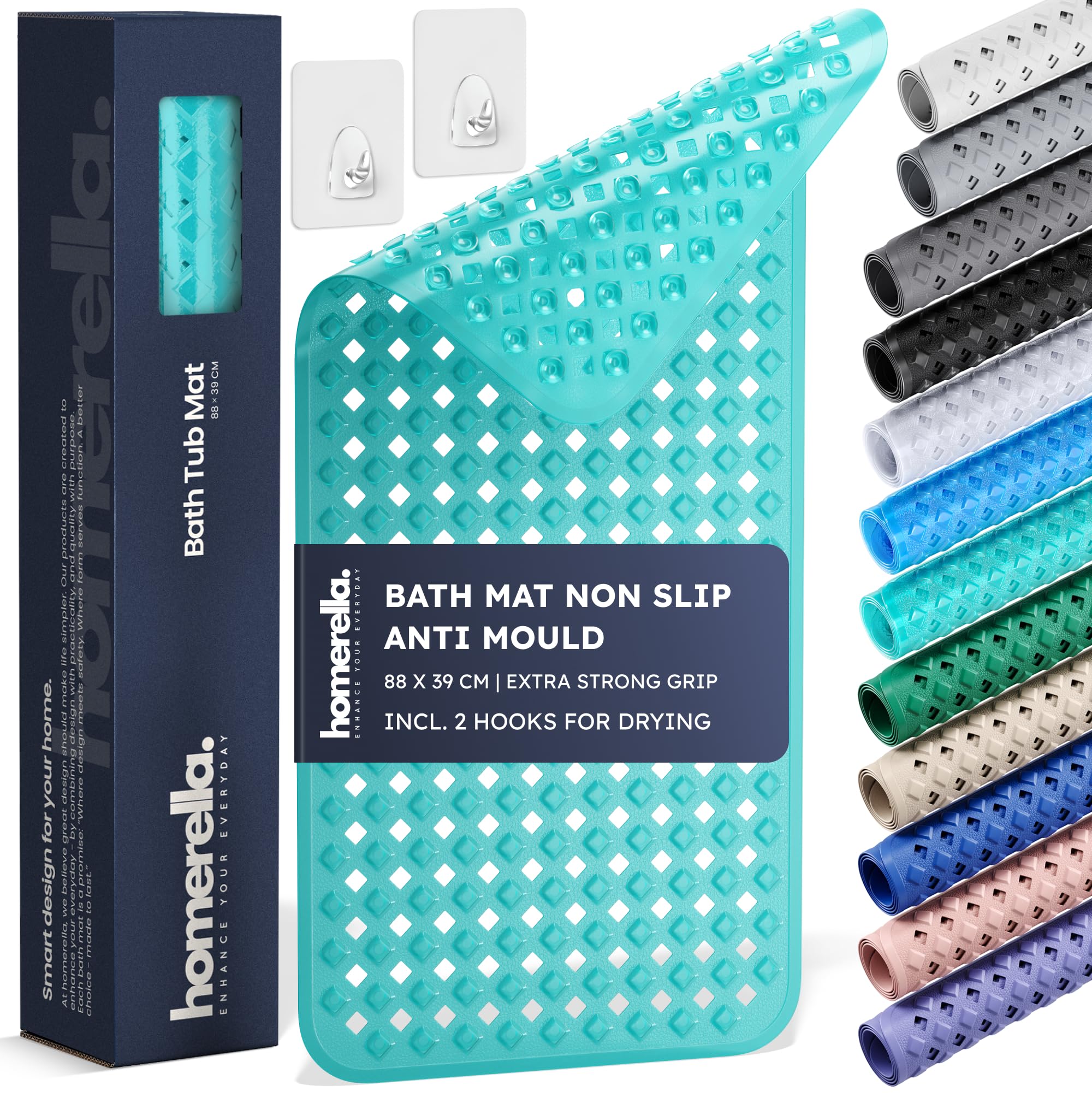 Homerella Girls Clear Turquoise Bathtub Mat Non Slip Anti Mould 88X39cm - Homerella® Shower Mat Machine Washable & Bpa Free, Shower Mat Non Slip Anti Mould, Anti Slip Bath Mat, Shower Mats For Inside Shower And Tub