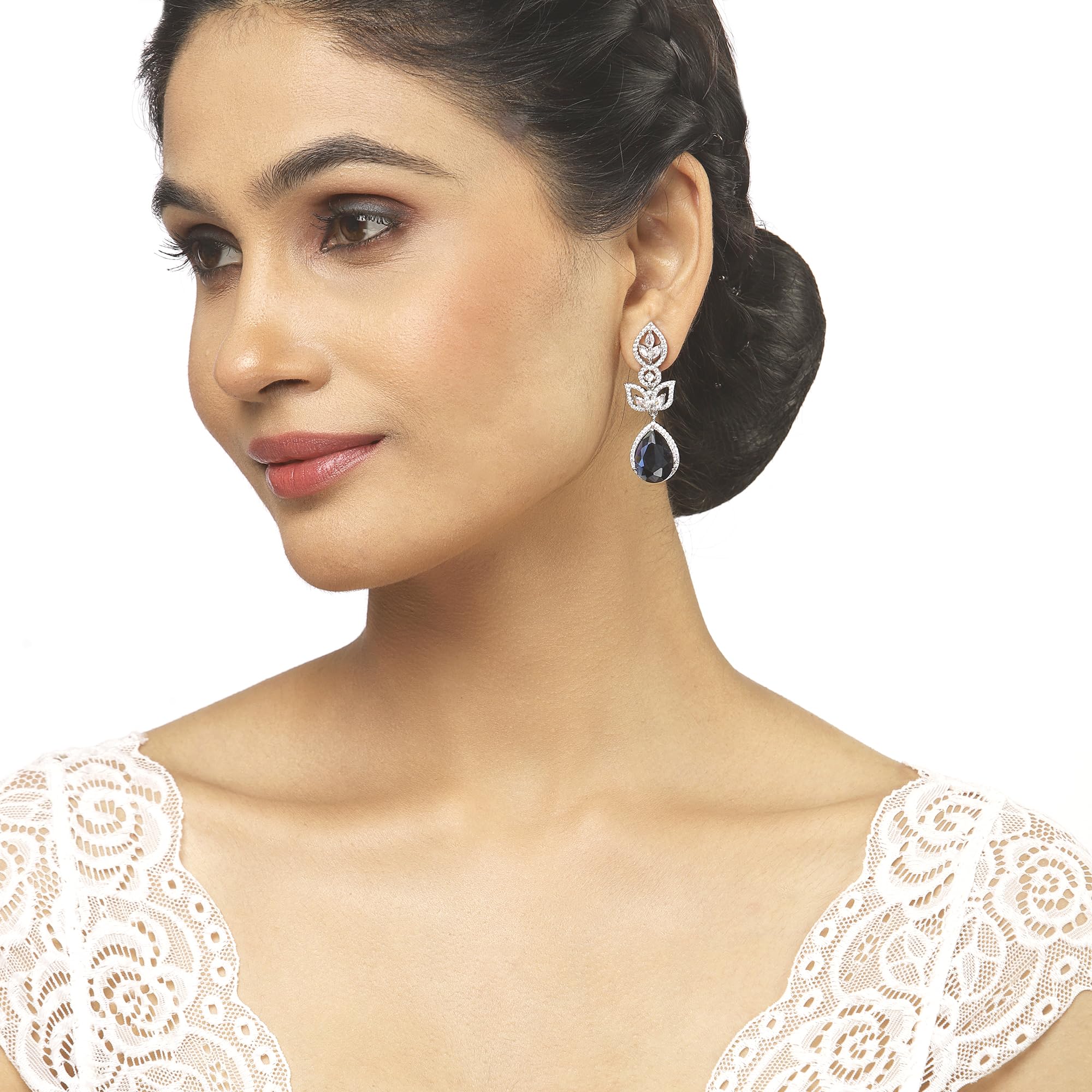 Rhodium-Plated American Diamond Drop Earrings
