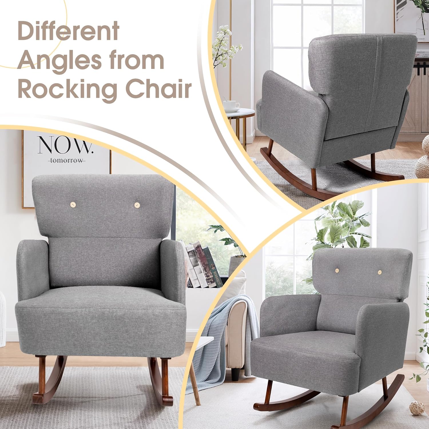 COCO DESIGN Fabric Rocking Chair, Rocking Chair for Nursery Indoor for Living Room, Modern Glider Rocker Chair(Grey)