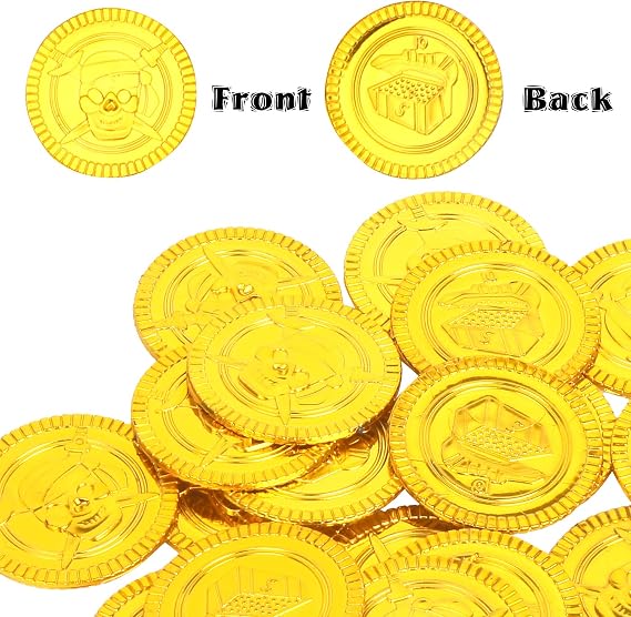 LOMIMOS Pirate Gold Coins,144 PCS Buried Treasure and Pirate Gems Jewelry Playset Pack Party Favor Decorations(72 Coins+72 Gems)