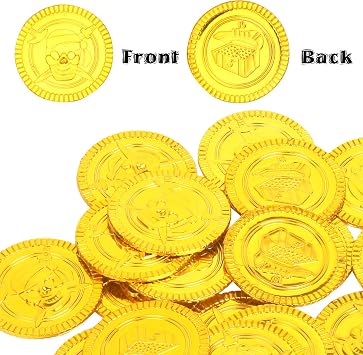 LOMIMOS Pirate Gold Coins,144 PCS Buried Treasure and Pirate Gems Jewelry Playset Pack Party Favor Decorations(72 Coins+72 Gems)