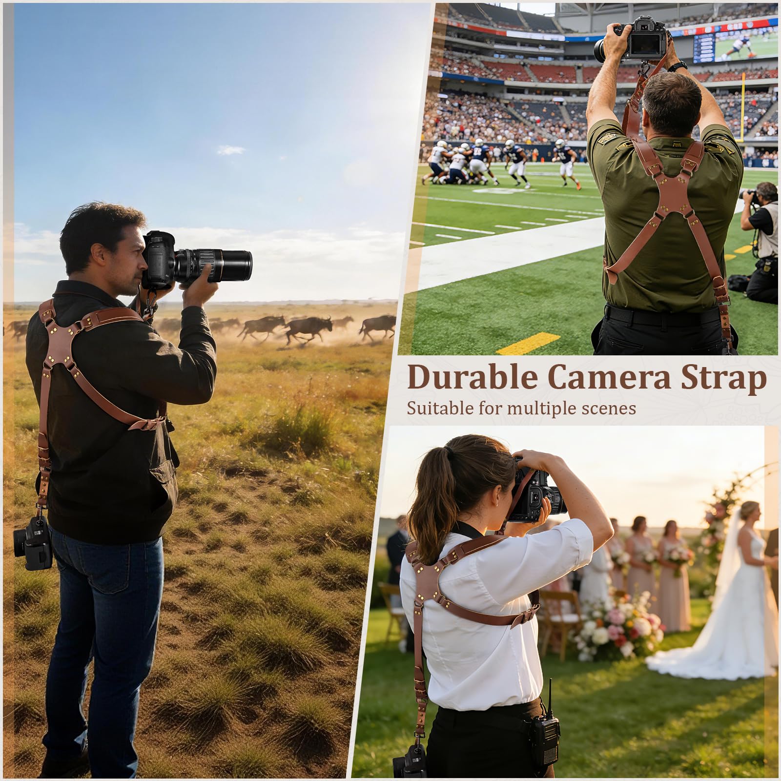 Jumyee Podwójny pasek do aparatu, uprząż aparatu dla fotografów, regulowane podwójne akcesoria do aparatu do 2 kamer, Brązowy (podwójny pasek do aparatu), Dual Camera Strap