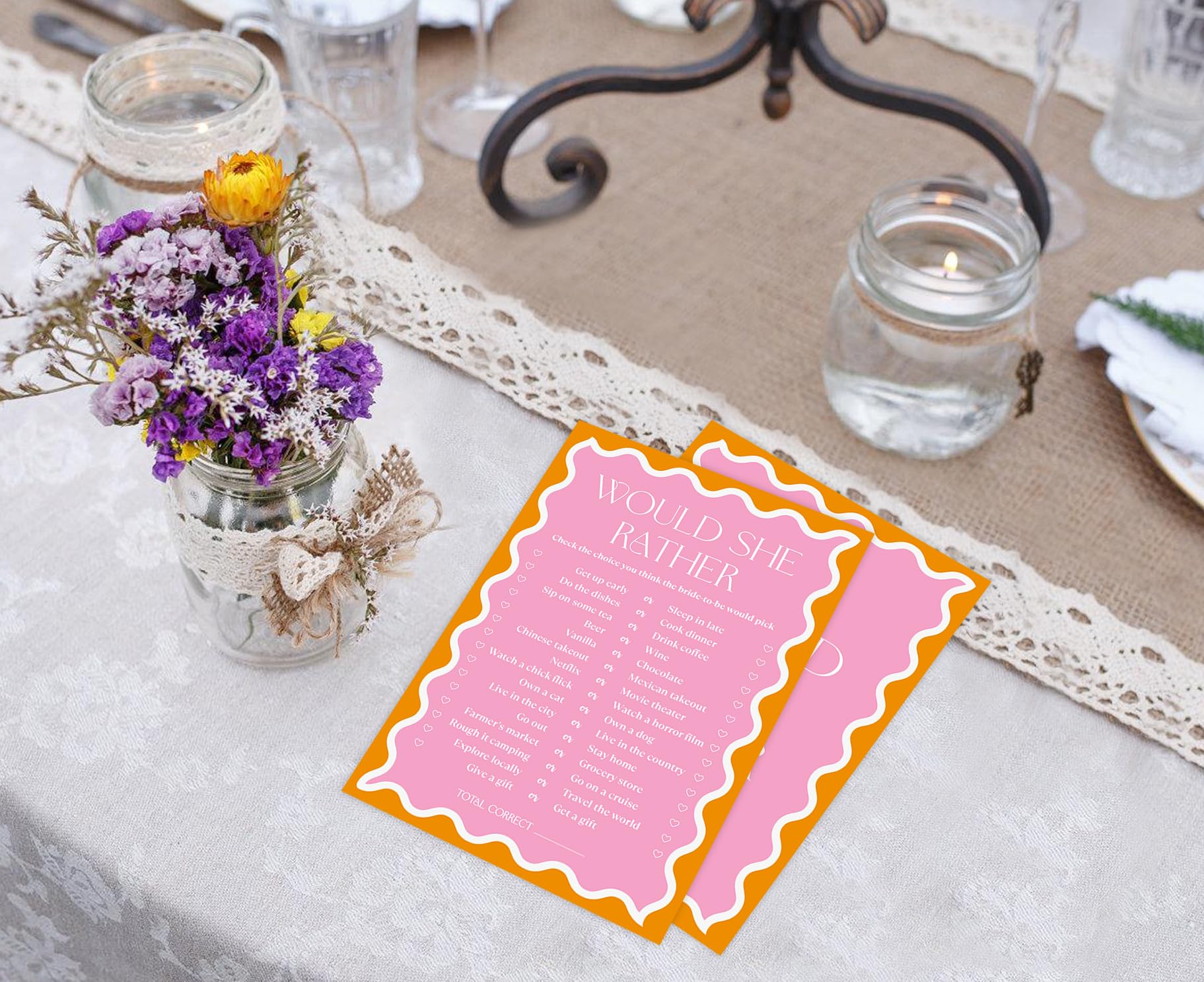 Bridal Shower Game Cards - 'Would She Rather' Interactive Game For Up To 30 Guests (30 Cards, 5x7")