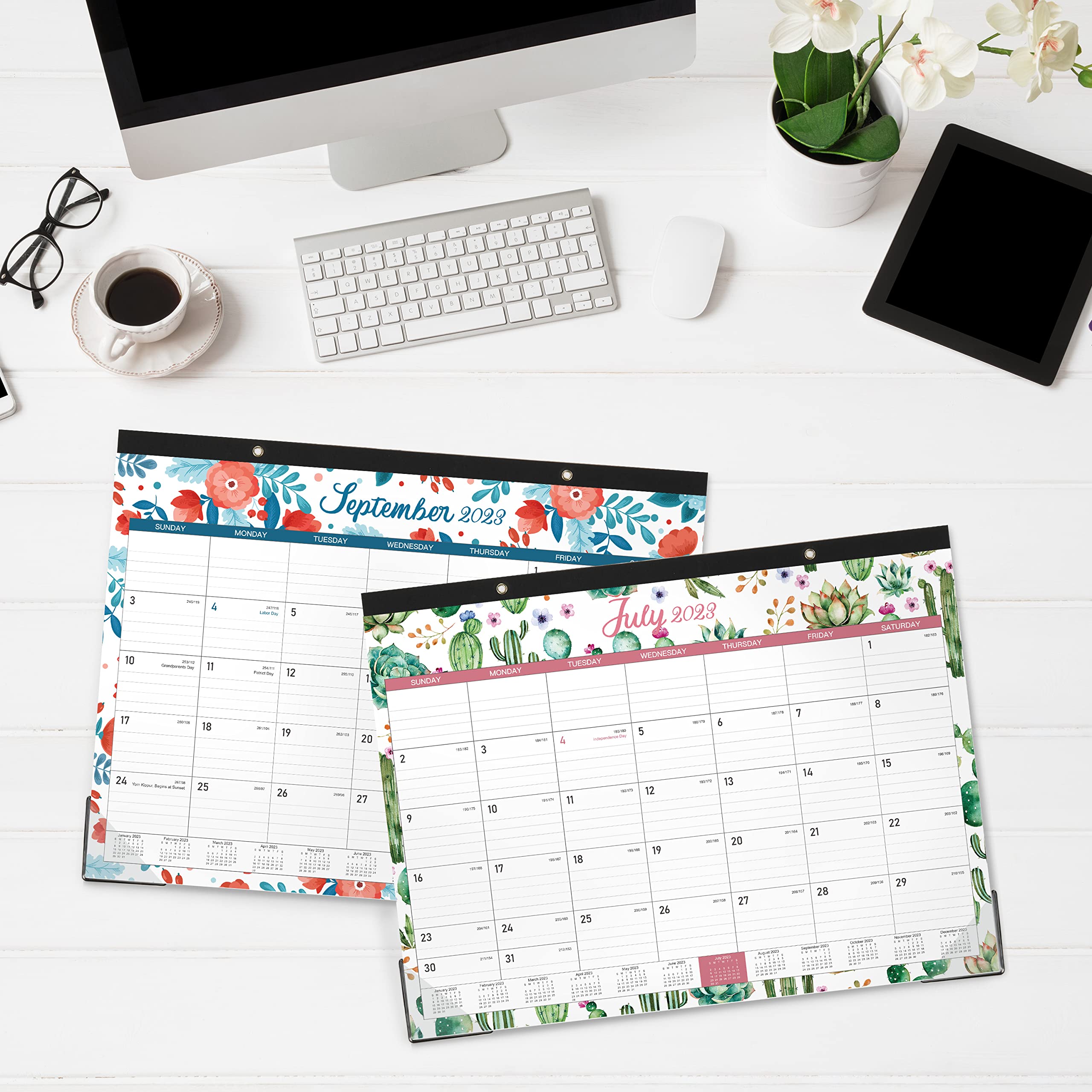 Desk Calendar 2023-2024 - Large Calendar 2023-2024 from July 2023 - December 2024, Cover 18 Months Large Monthly Calendar, 22" x 17", Desk Pad, Ruled Blocks, Best Desk Calendar for Organizing