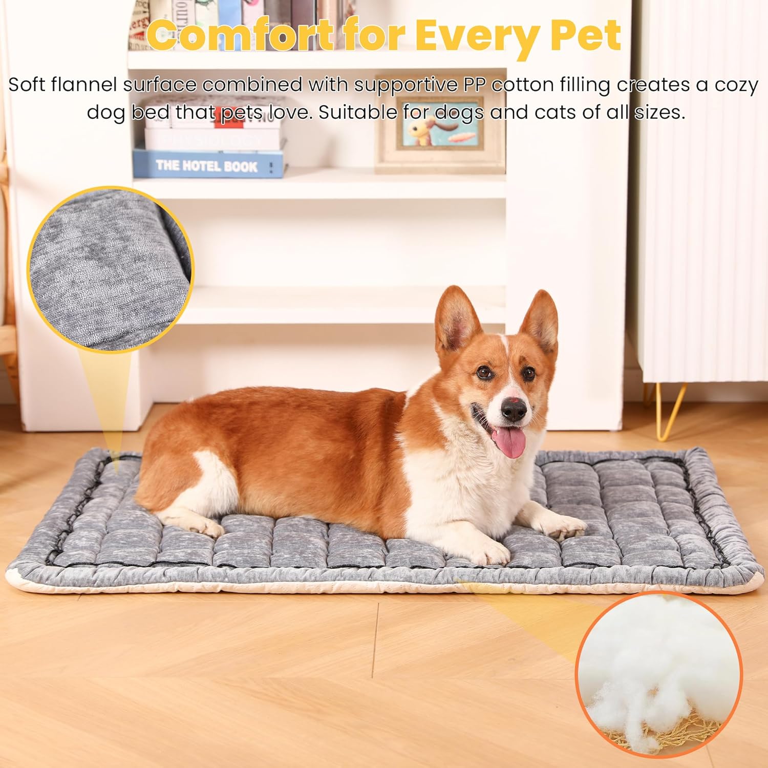 Dog Bed Mats Crate Pad for Small, Medium, Large Dogs, Washable Anti-Slip Pet Bed Mats, Cozy Warm Cat Beds Sleeping Pad (Grey, 36.0" L x 23.0" W x 1.5" Th)