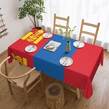 Dlxw Premium Stain-Resistant Mongolian Flag Tablecloth for Outdoor picnics, Kitchens and Holiday Dinners 54 x 72 in