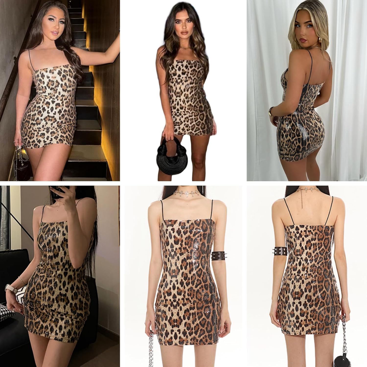 ZGMYC Women's Glitter Sequin Leopard Mini Dress Sexy Sleeveless Spaghetti Strap Bodycon Dress Slim Fit Short Party Dress - Image 5