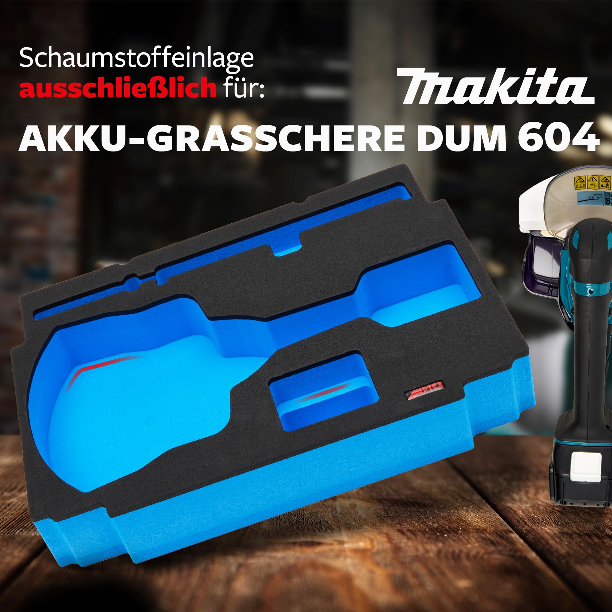 APTEX Schaumeinlage für Makita DUM 604 Akku‑Grasschere – Polstereinlage & Schaumstoffpolsterung für MakPac Gr. 3‑4 und Makita Zubehör
