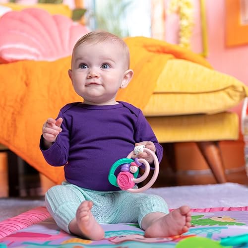Miniatura 8 de Bright Starts Pink Palms Tiki-Toy Bar Baby Activity Gym & Tummy Time Mat con barra de juguetes y 3 juguetes, recién nacido a 3 años