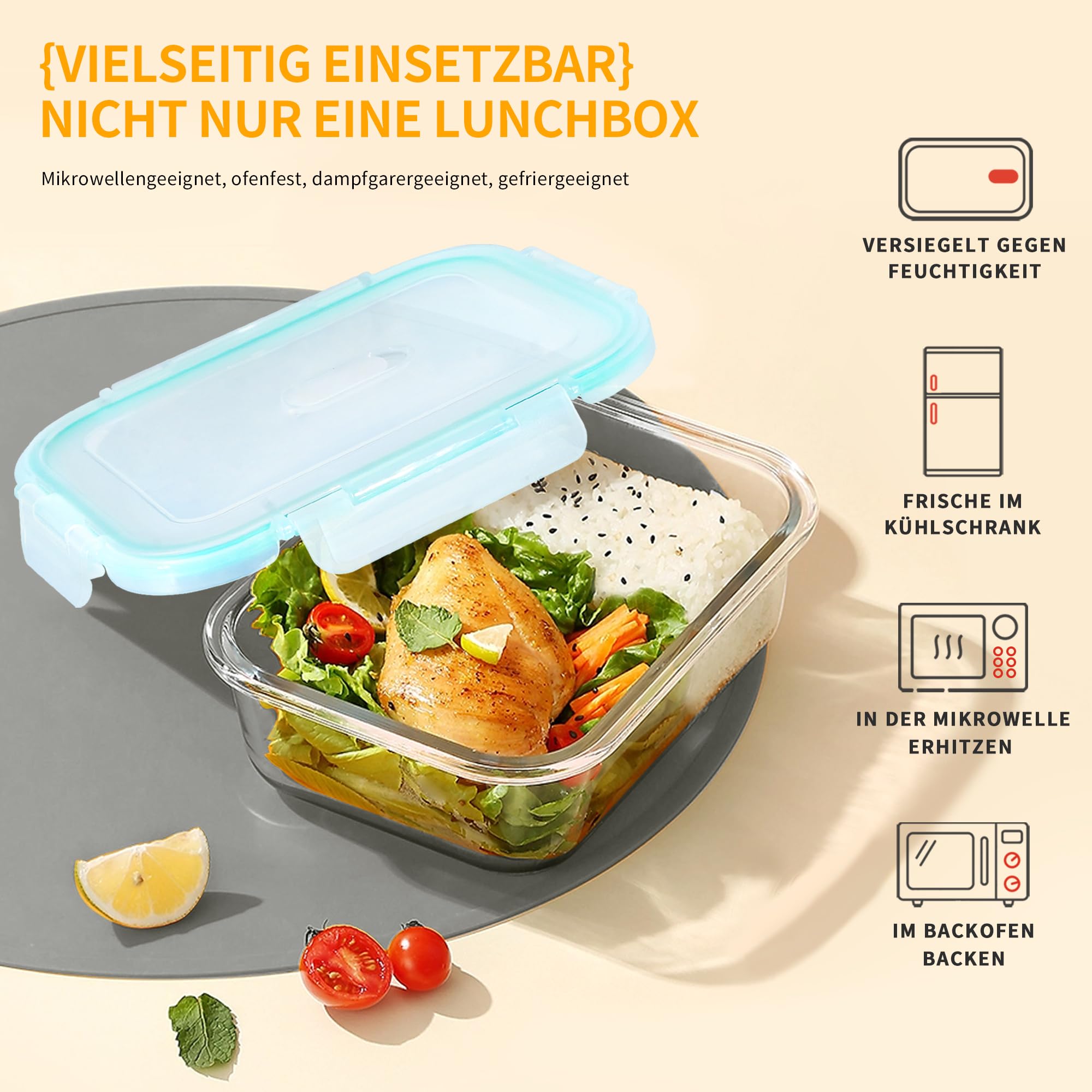 LNWSN Frischhaltedosen Glas mit Deckel 6er, 1520ml Hochtransparente Borosilikatglas Meal Prep Boxen Glas, Hohes Volumen Versiegelter Glasbehälter mit Deckel, Food Container für Profiköche und Bäcker