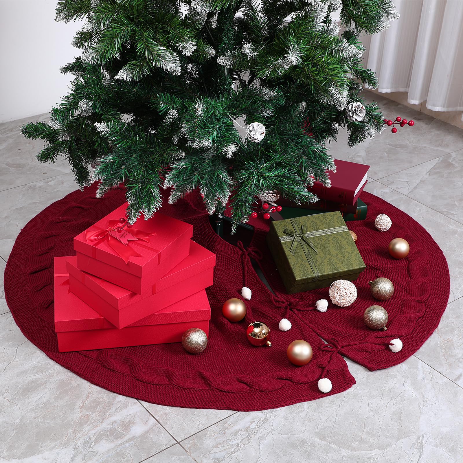 KESYOO 120cm Klarinettenrot Weihnachtsbaumdecke Baumrock Weihnachtsbaum Unterlage Rock Christbaum Decken Tannenbaum Teppich für Weihnachtsschmuck