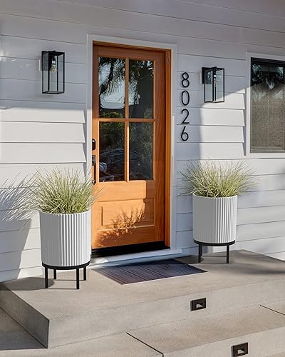 Miniatura 6 de Veradek Round Demi Planter Pot w Stand for Indoor  Outdoor Use  Made from Plastic - Concrete Mix with Drainage Holes  Perfect for Small to Large