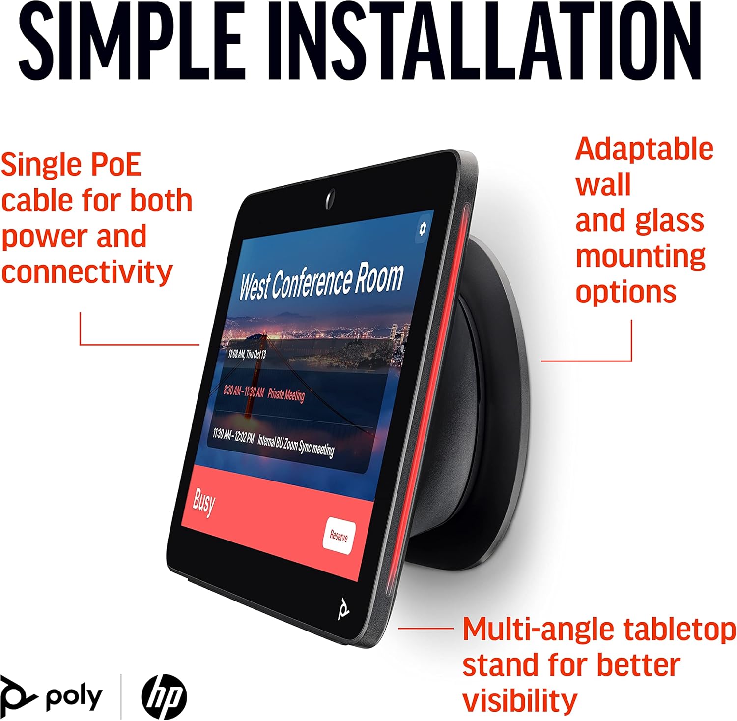 Poly TC10 Touch Control Panel for Room Scheduling & Meeting Controls (Plantronics + Polycom) - Easily Schedule Conference Rooms - Share Content w/a Tap - Control Video Calls - Zoom Certified - Black