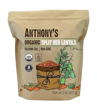 Anthonys Organic Split Red Lentils, 2 lb, Masoor Dal, Gluten Free, Non GMO, Vegan
