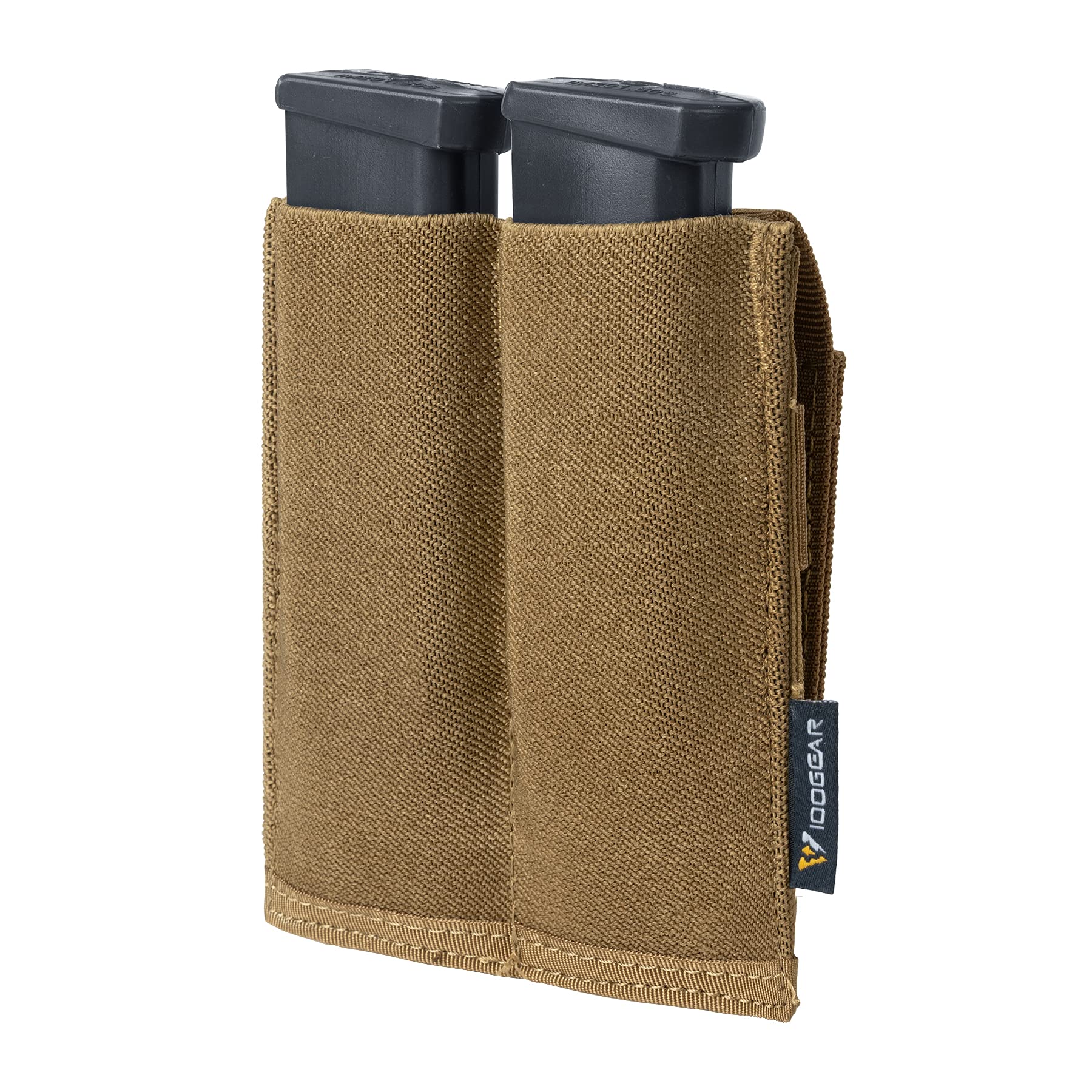 IDOGEAR Molle Mag Pouch 9mm Double Pistol Magazine Pouches Tactical Elastic Mag Carrier for 9mm .40 S&W .45 ACP Magazines (Coyote Brown)